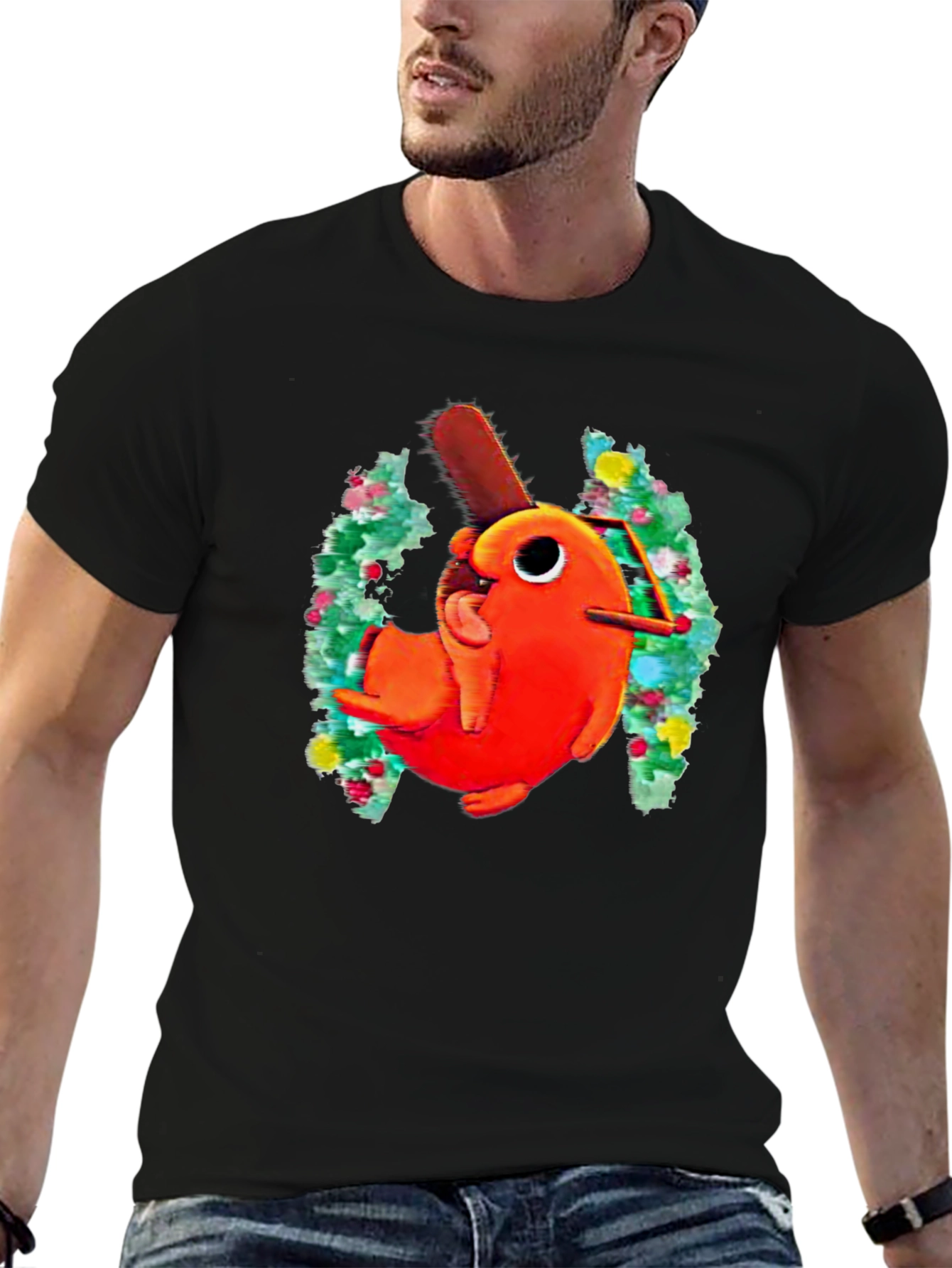 Pochita Chainsaw Dog Graphic Black T-Shirt