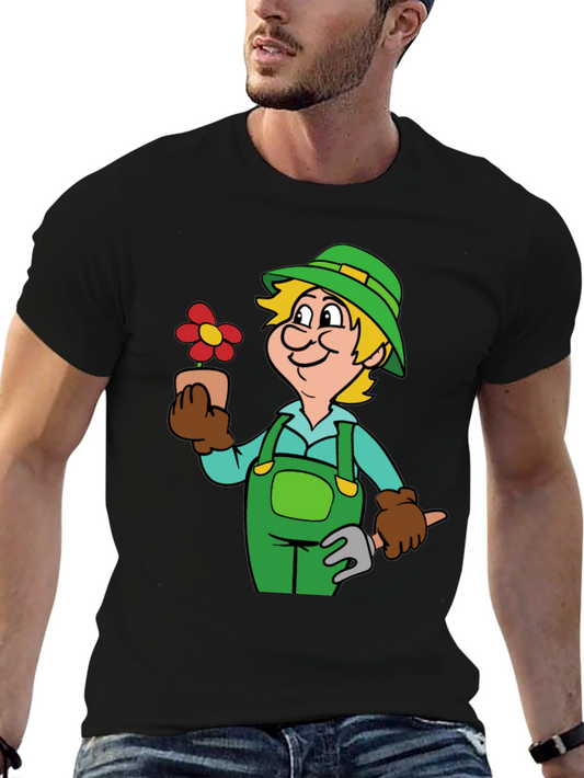 Gardener Cartoon Graphic T-Shirt Black