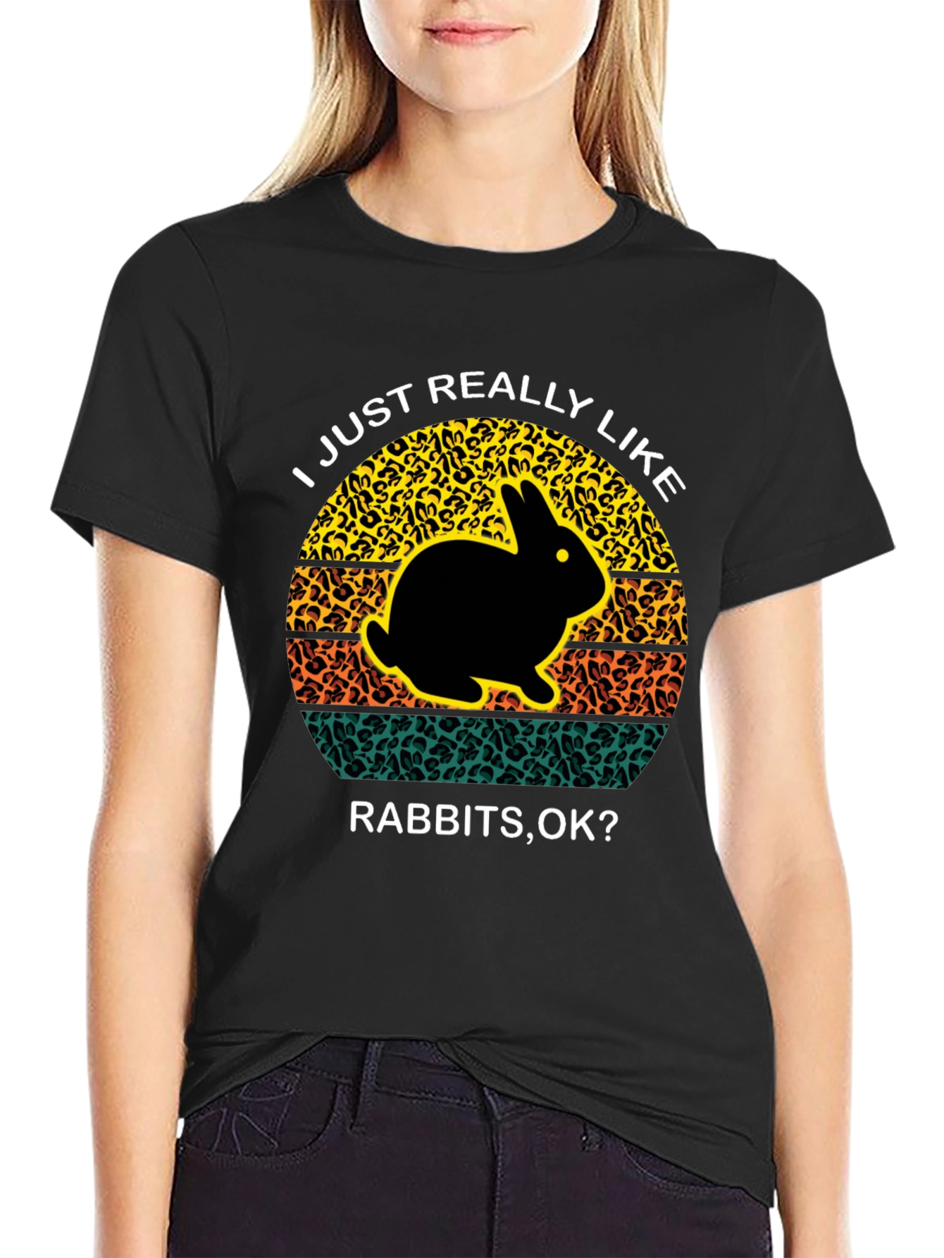I Just Really Like Rabbits OK Black T-Shirt