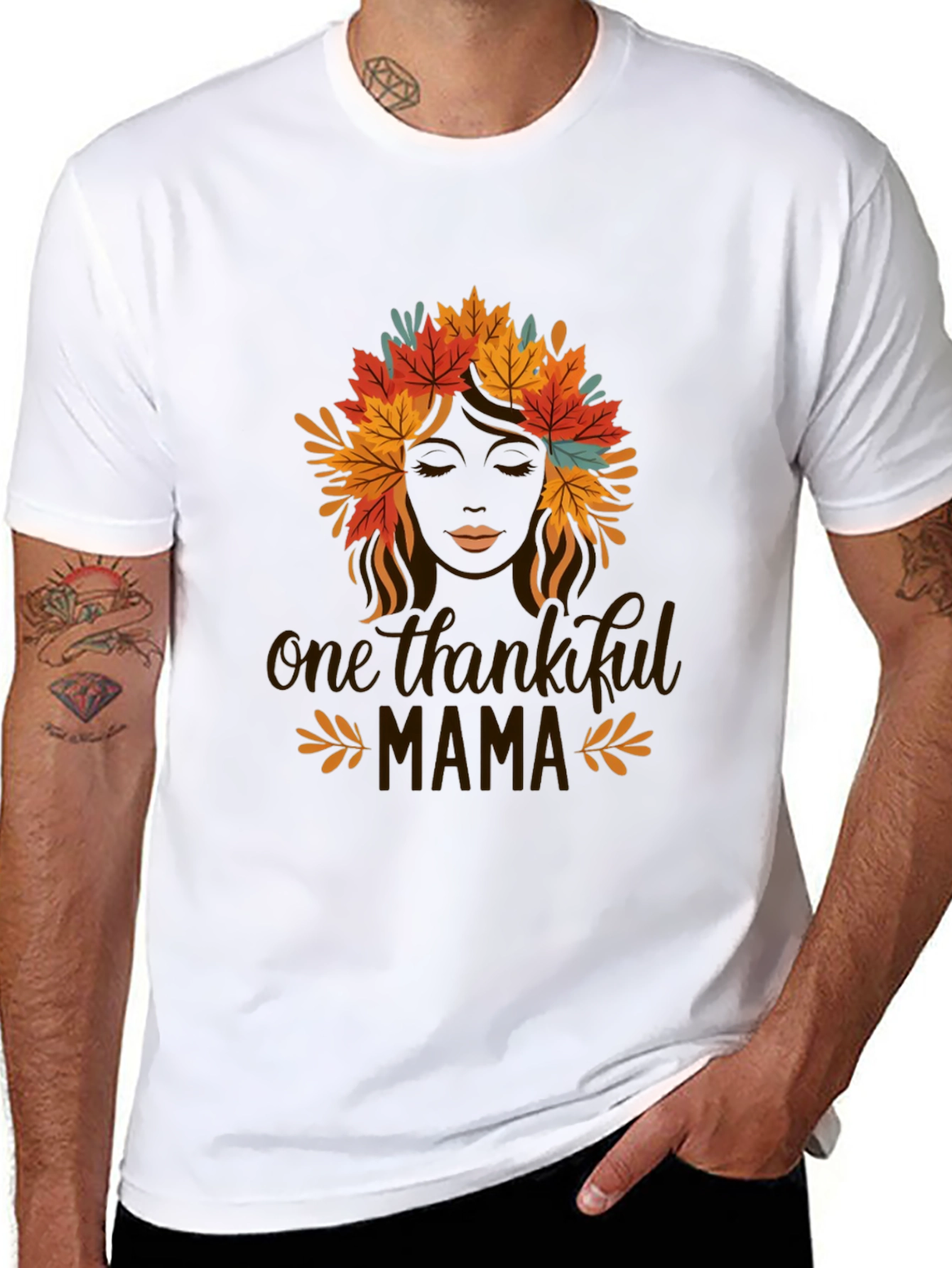 Thankful Mama Black T-Shirt with Fall Leaf Design