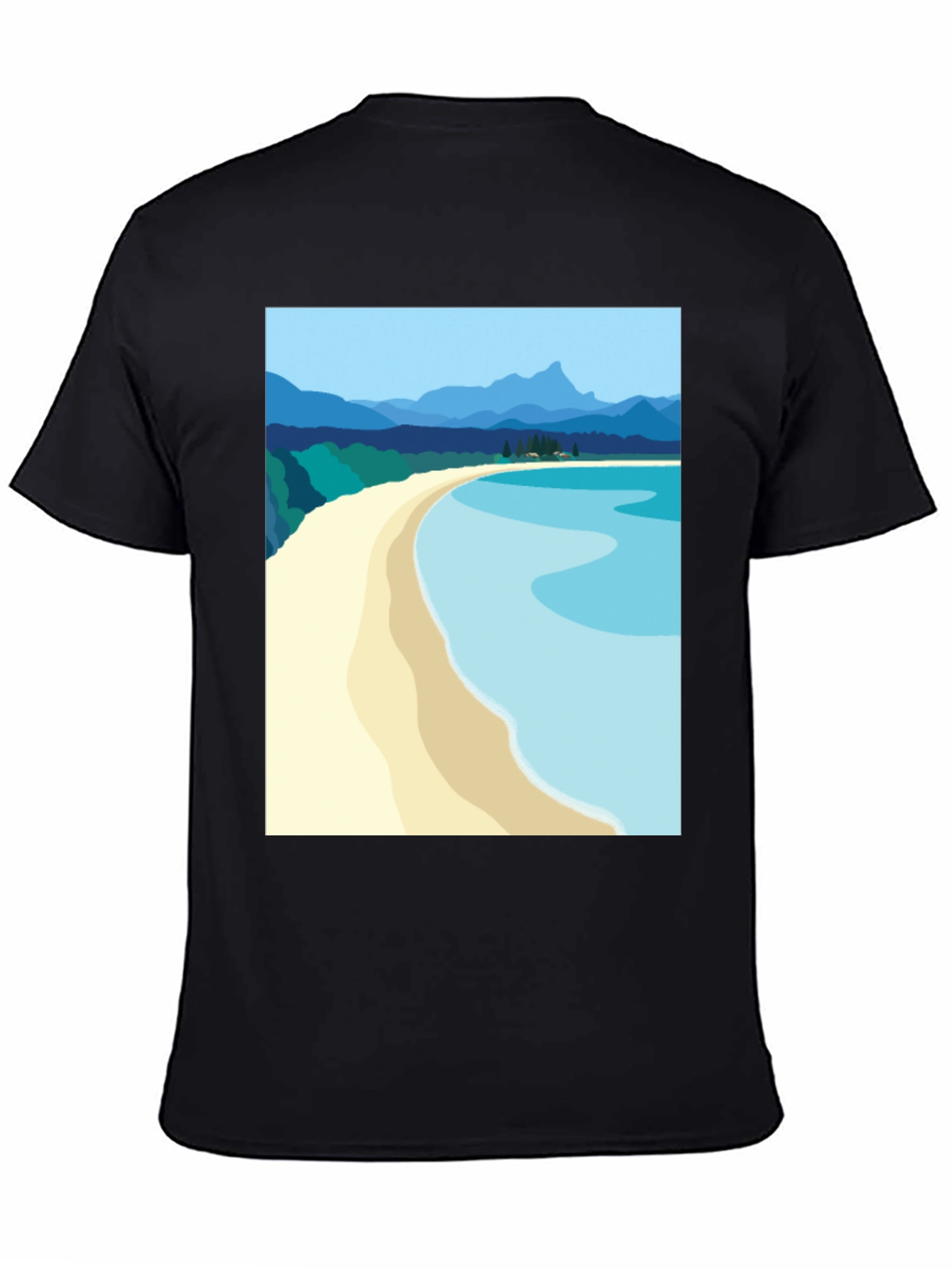 Scenic Beach Graphic Tee - Black Cotton T-Shirt
