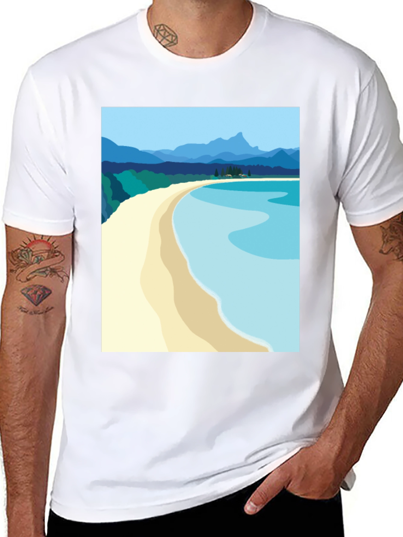 Scenic Beach Graphic Tee - Black Cotton T-Shirt