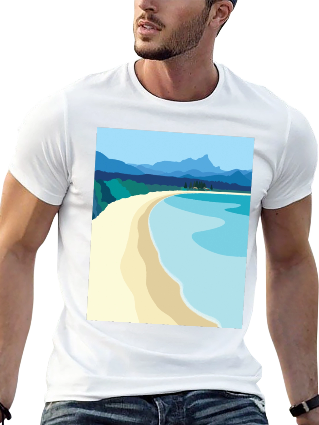 Scenic Beach Graphic Tee - Black Cotton T-Shirt