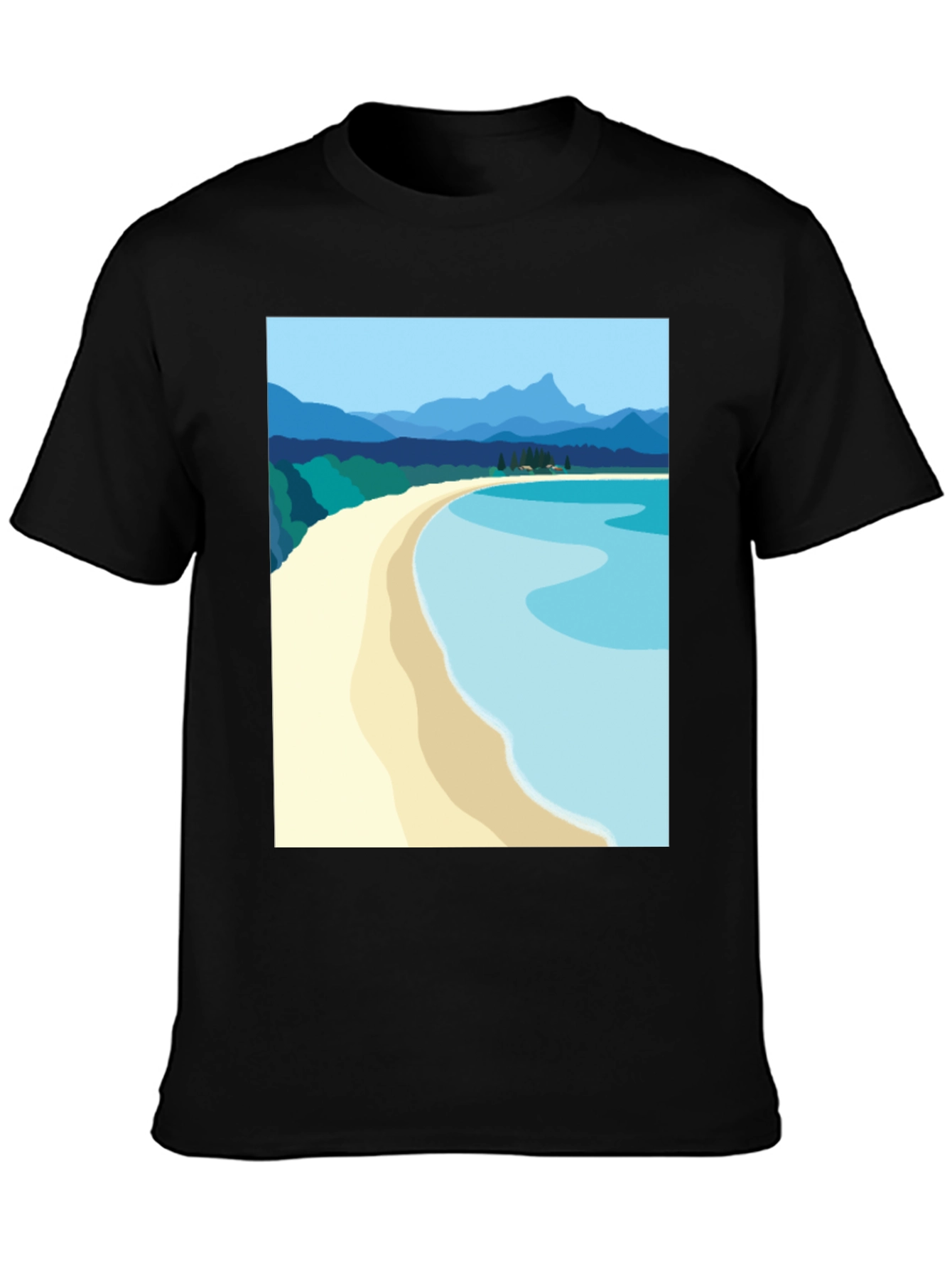 Scenic Beach Graphic Tee - Black Cotton T-Shirt