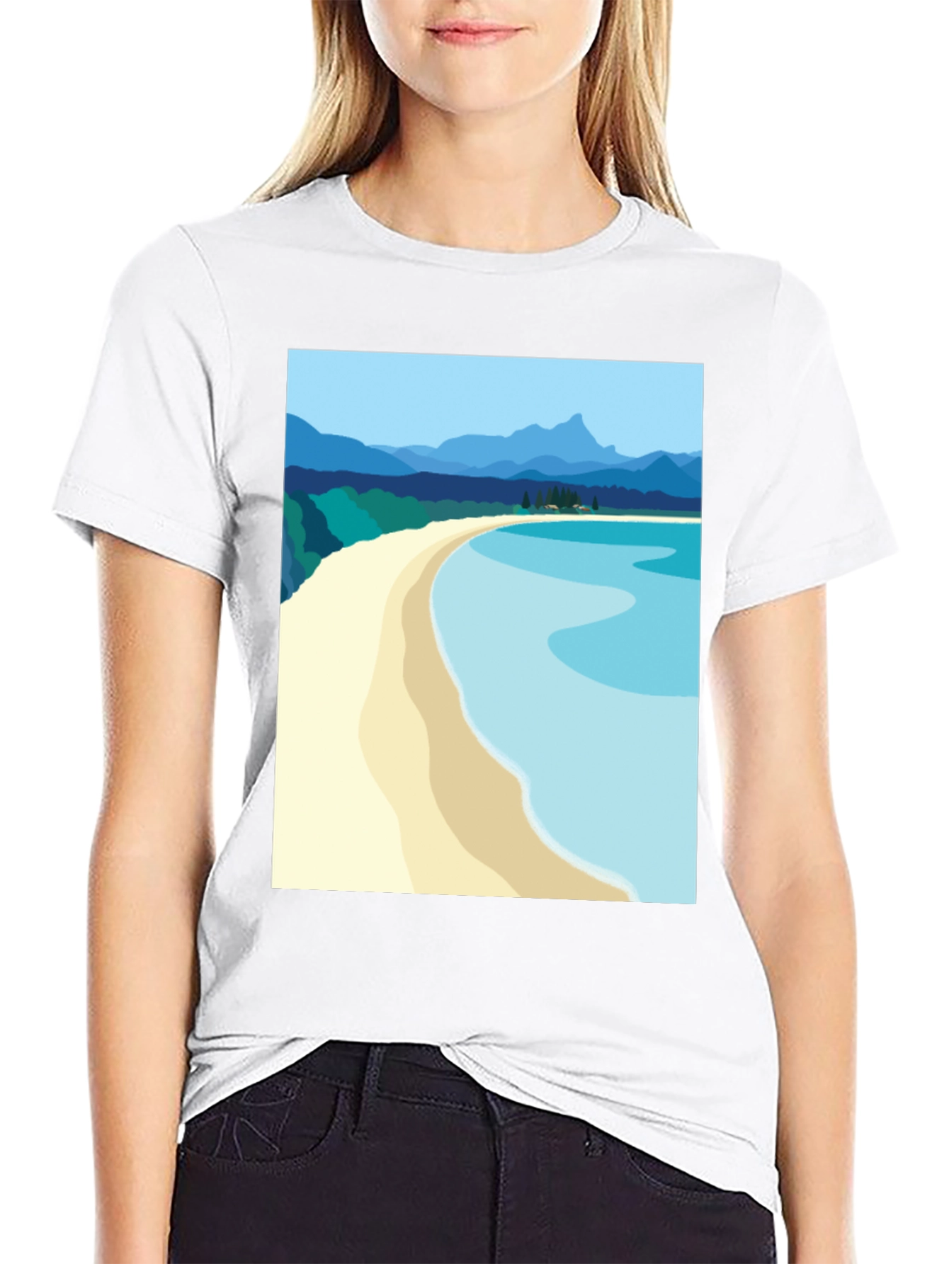 Scenic Beach Graphic Tee - Black Cotton T-Shirt