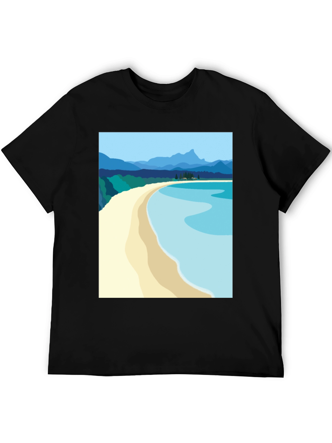 Scenic Beach Graphic Tee - Black Cotton T-Shirt