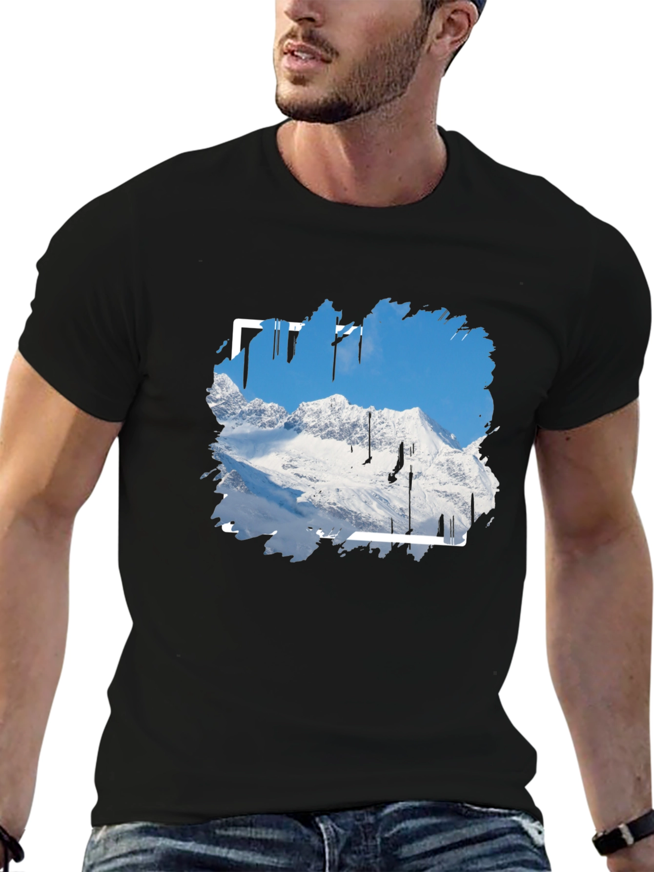 Mountain Scene Graphic Print Black T-Shirt
