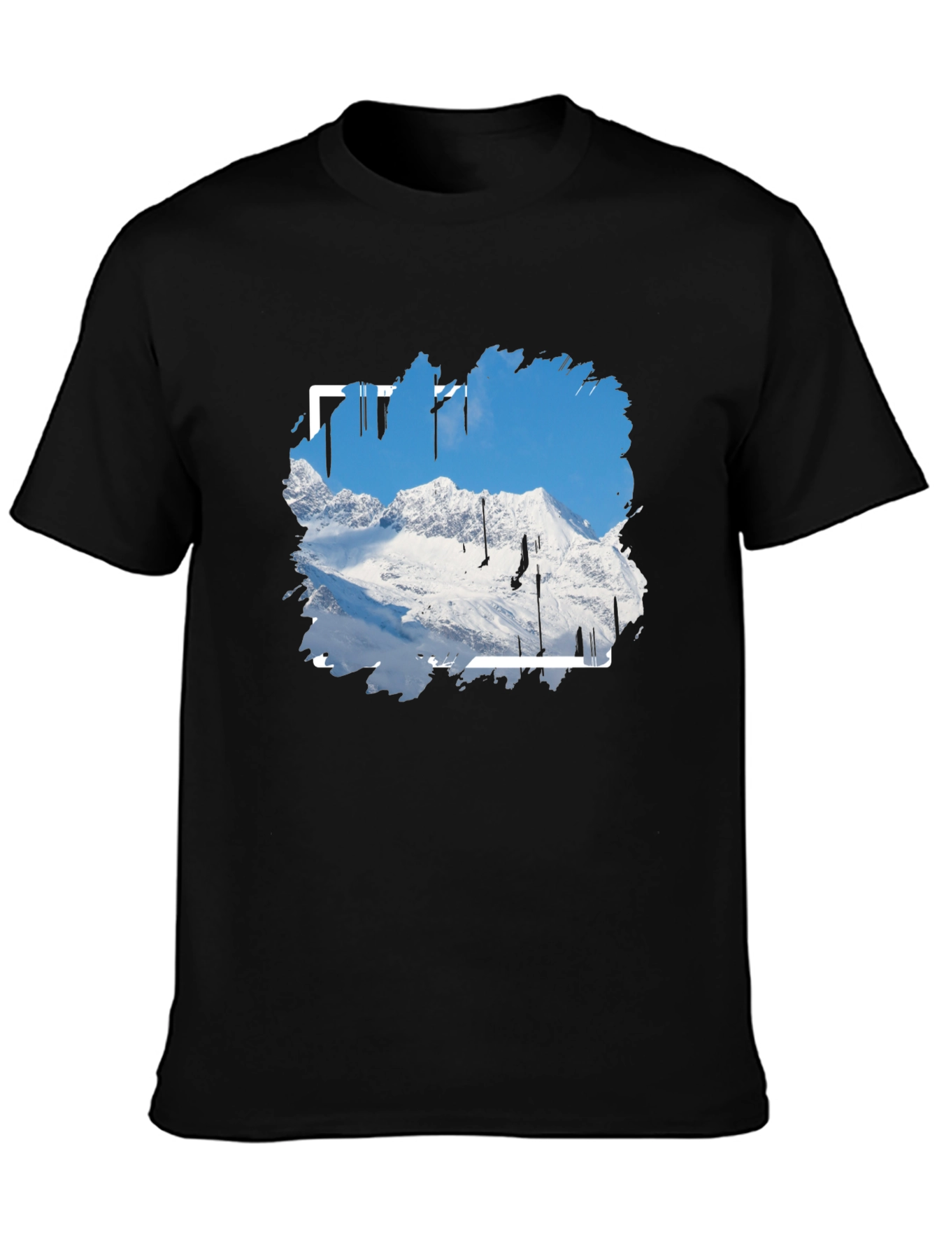 Mountain Scene Graphic Print Black T-Shirt