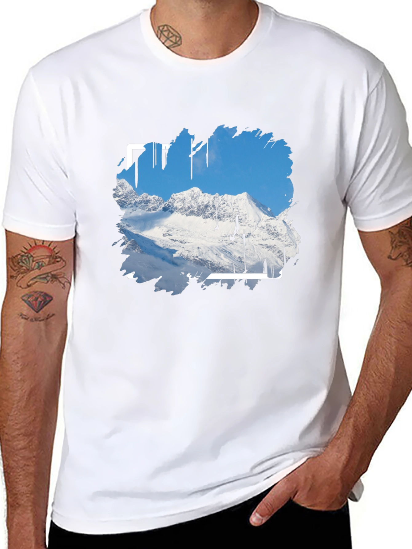 Mountain Scene Graphic Print Black T-Shirt