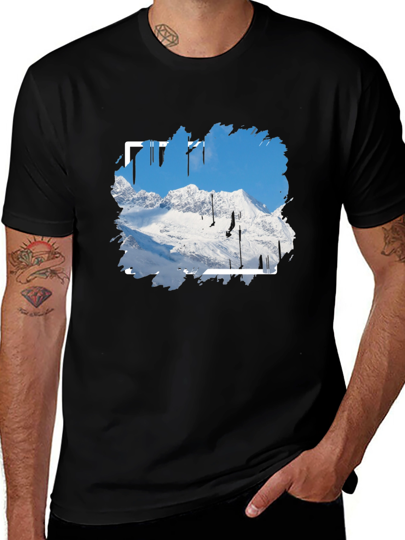 Mountain Scene Graphic Print Black T-Shirt