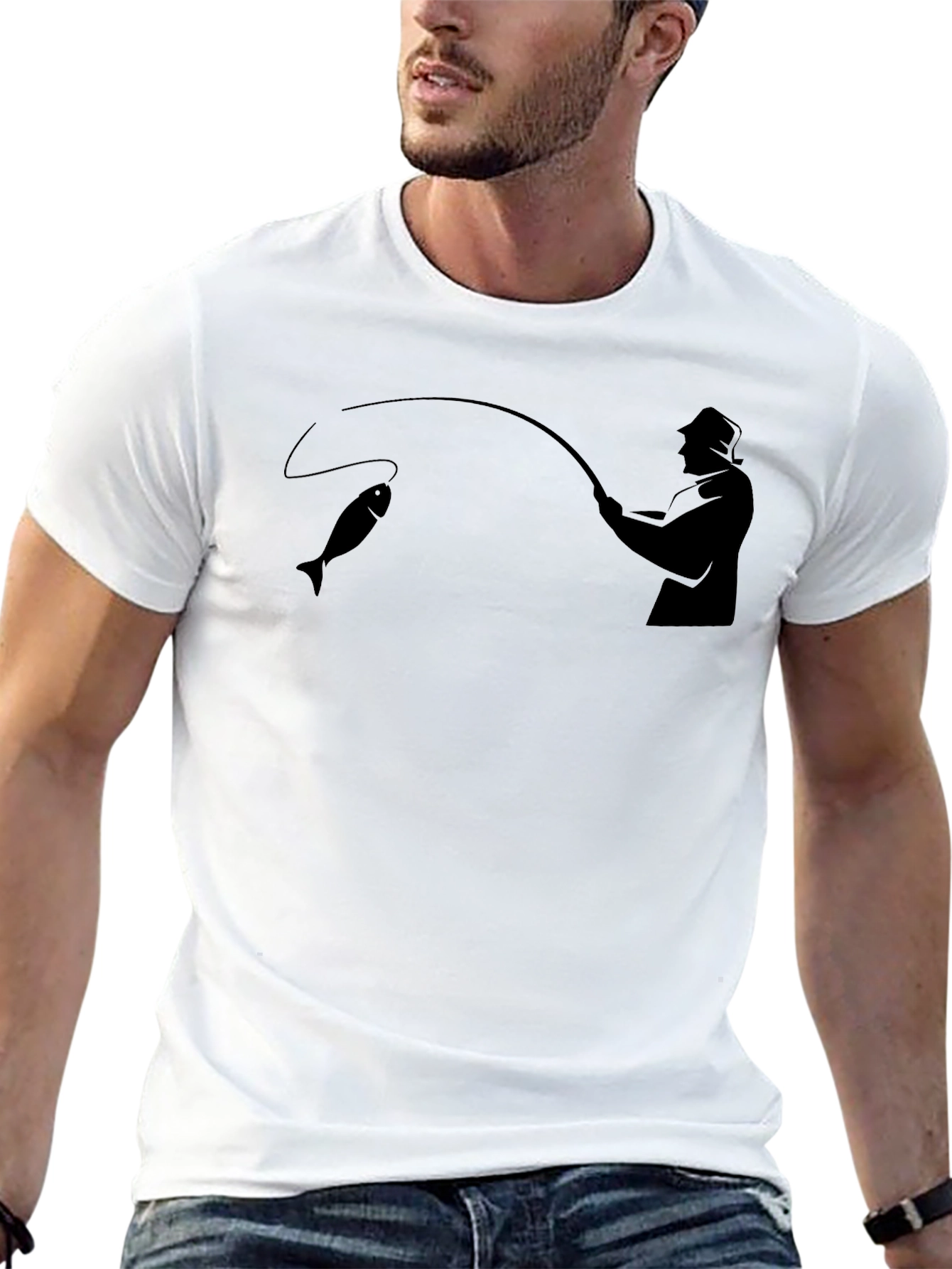 Fishing Graphic Tee - Black Cotton Fisherman T-Shirt