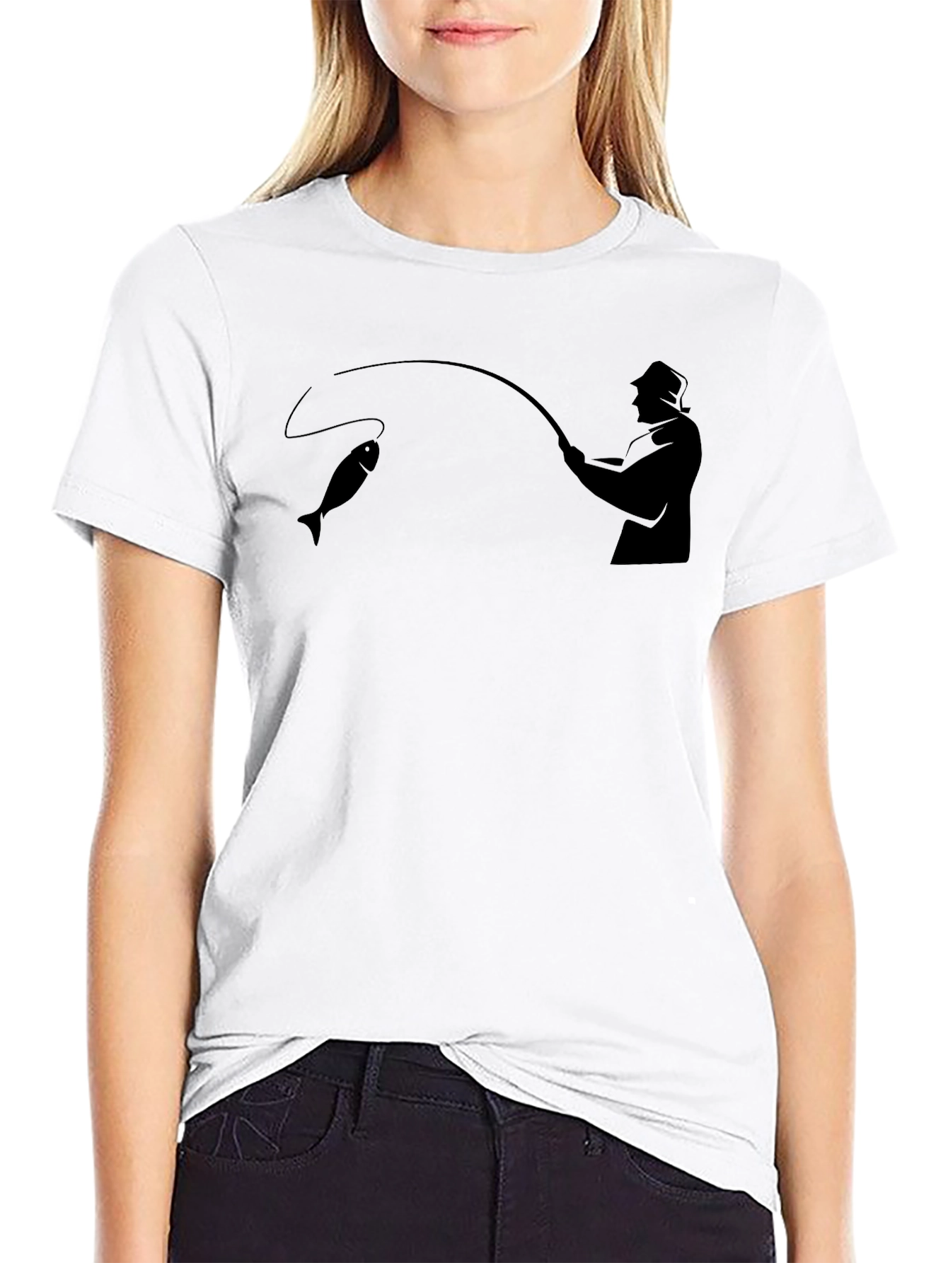 Fishing Graphic Tee - Black Cotton Fisherman T-Shirt