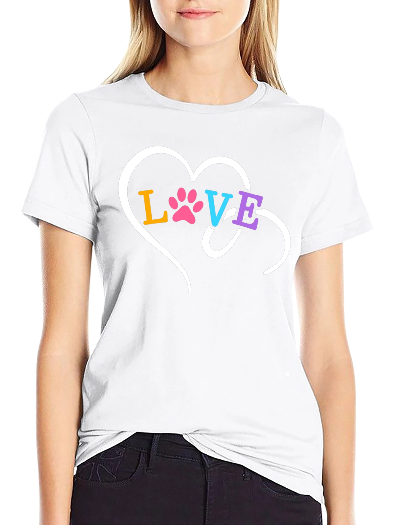 Love Paw Print Heart Graphic T-Shirt