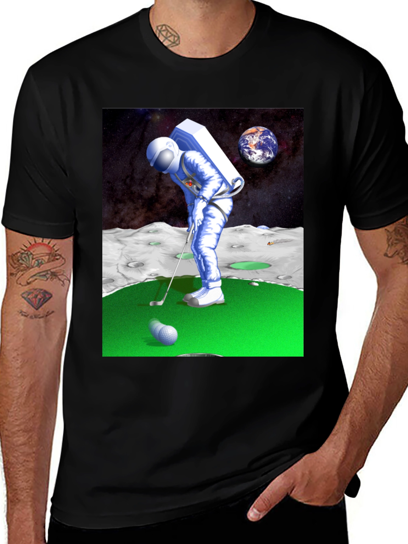 Astronaut Golfing on the Moon T-Shirt - Novelty Tee