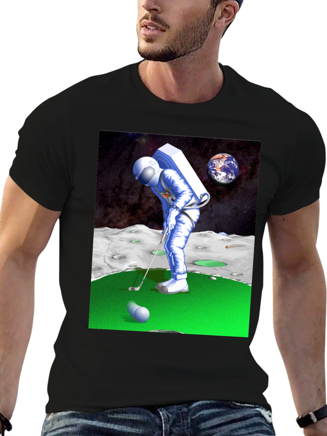Astronaut Golfing on the Moon T-Shirt - Novelty Tee