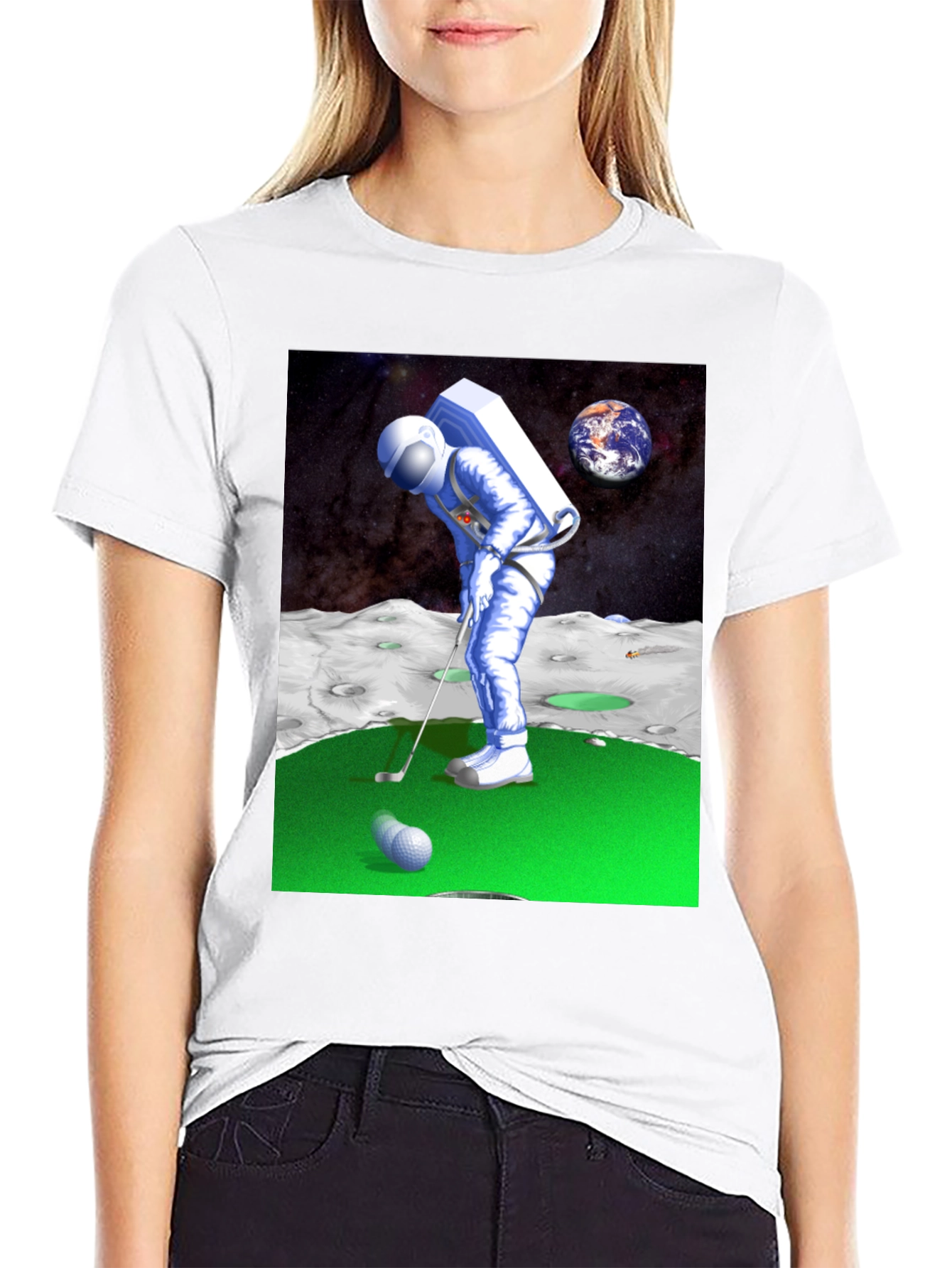 Astronaut Golfing on the Moon T-Shirt - Novelty Tee