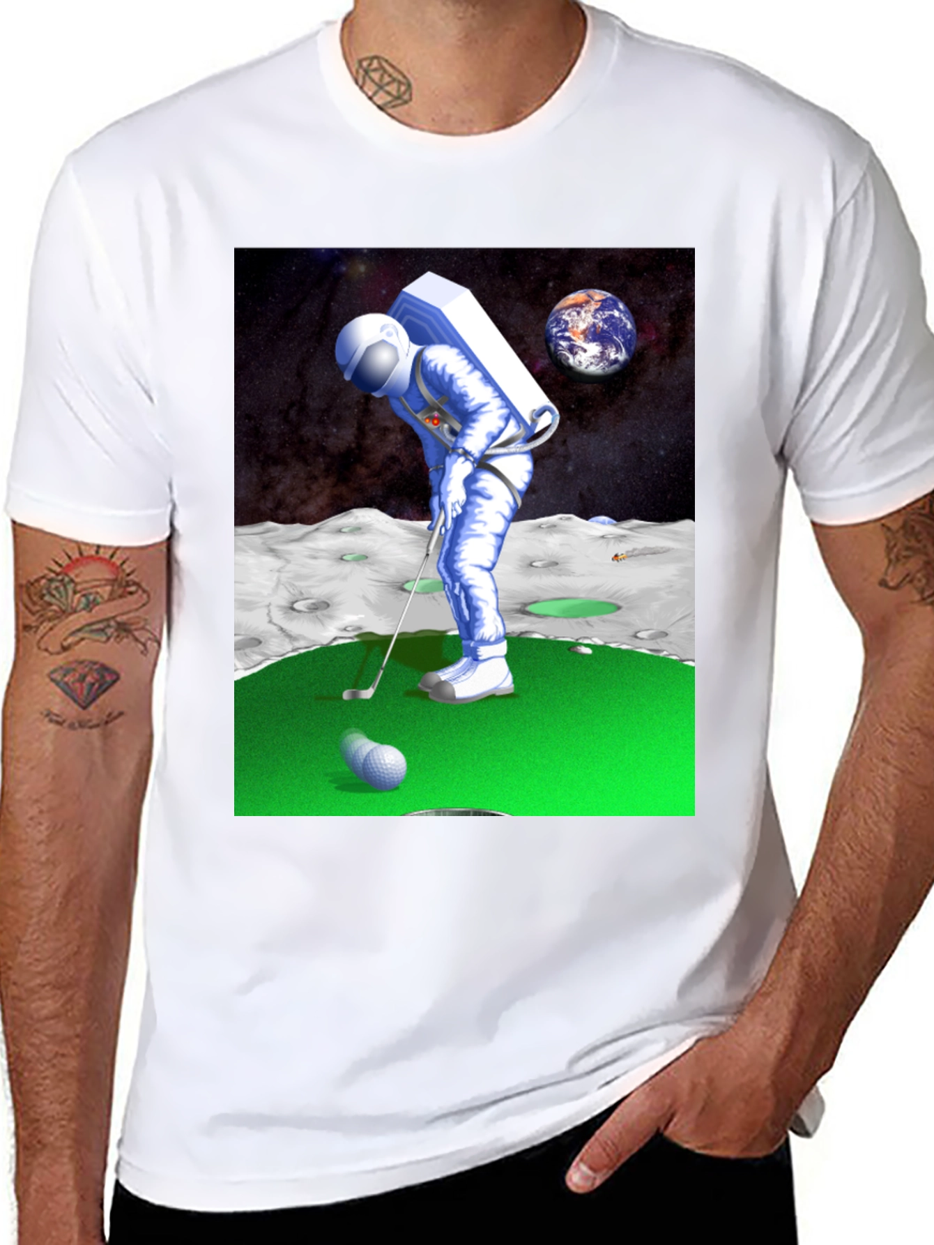 Astronaut Golfing on the Moon T-Shirt - Novelty Tee