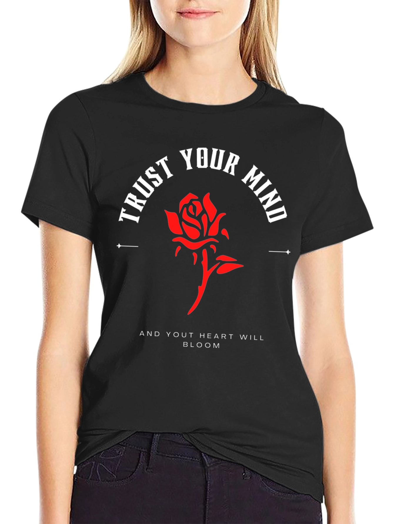 Trust Your Mind Rose Graphic Tee - Black