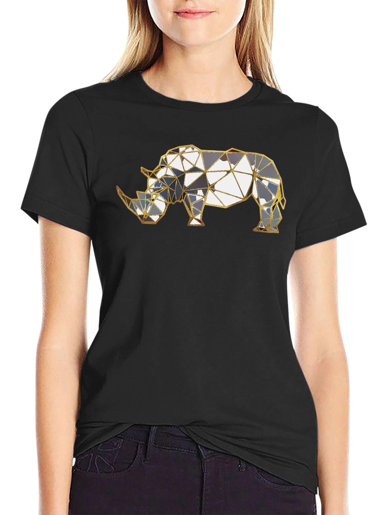 Geometric Rhino Graphic Tee - Modern Style