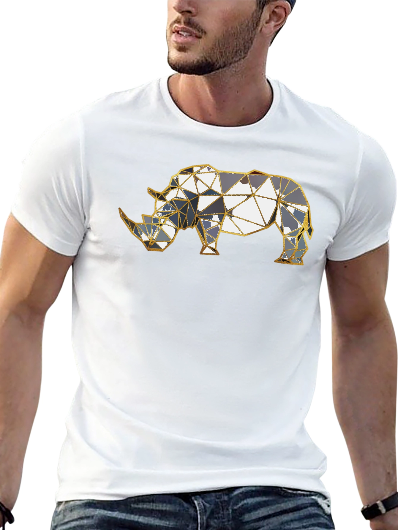 Geometric Rhino Graphic Tee - Modern Style
