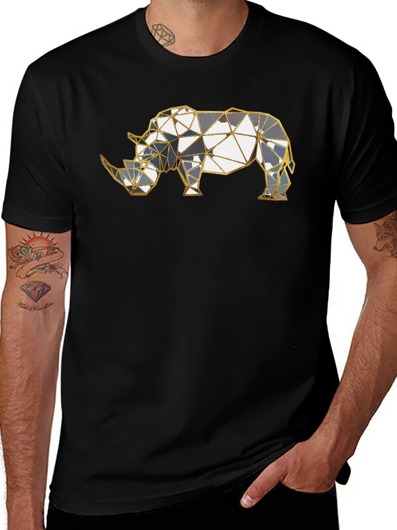 Geometric Rhino Graphic Tee - Modern Style