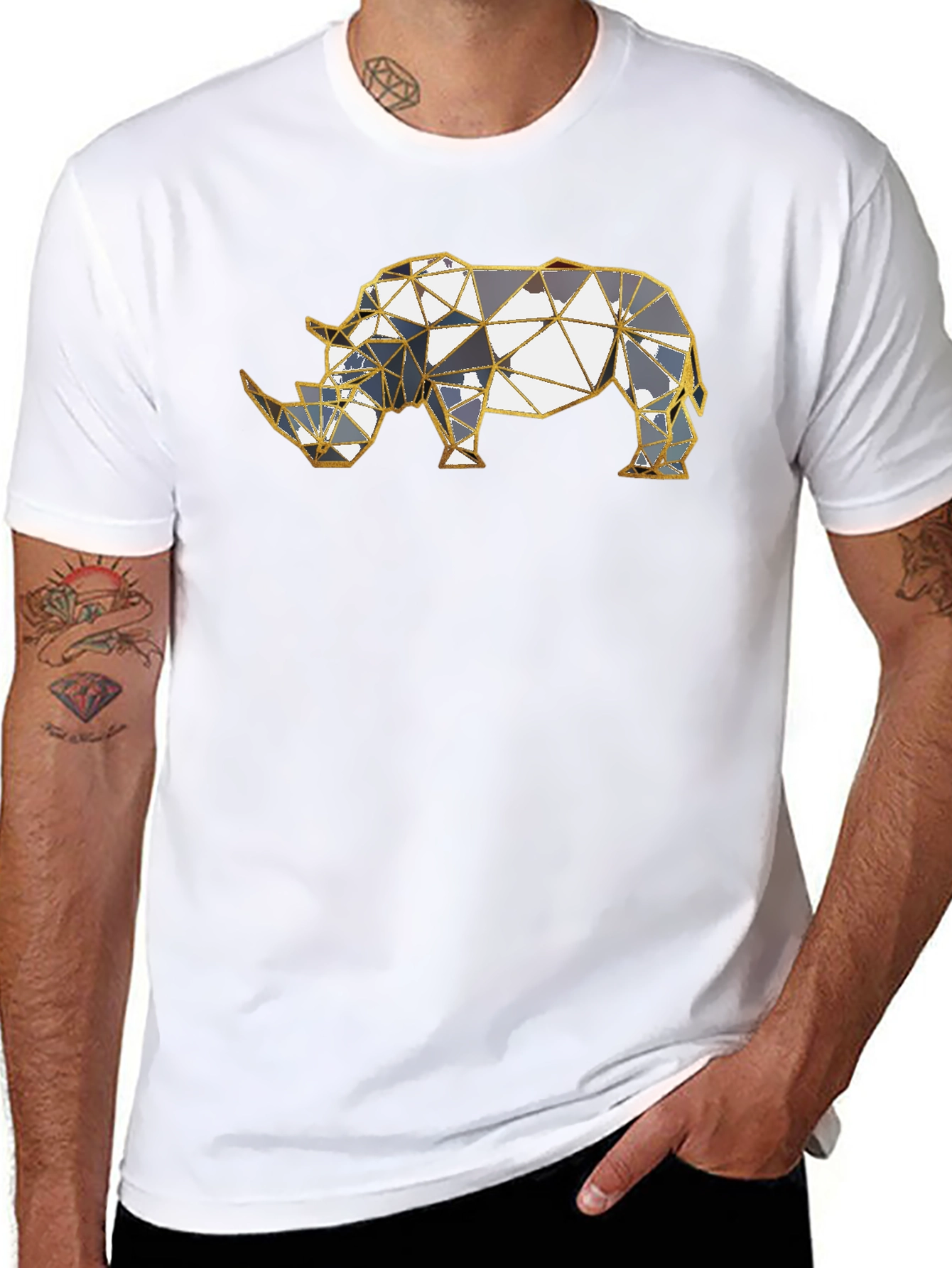 Geometric Rhino Graphic Tee - Modern Style