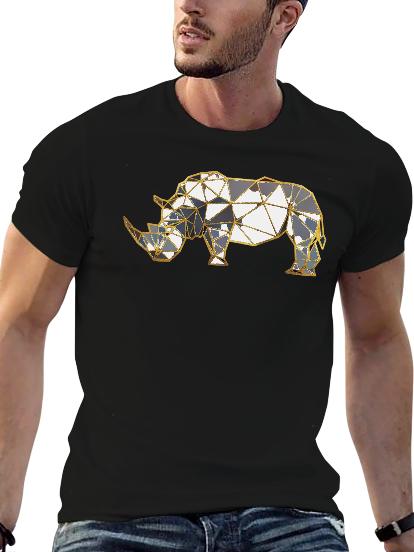 Geometric Rhino Graphic Tee - Modern Style