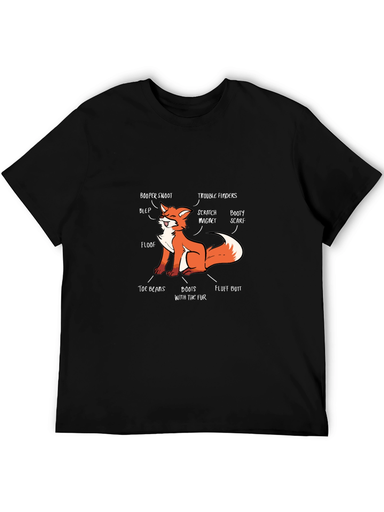 Funny Fox Anatomy Black T-Shirt