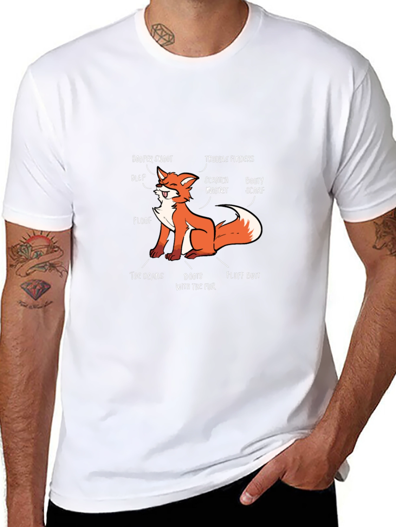 Funny Fox Anatomy Black T-Shirt