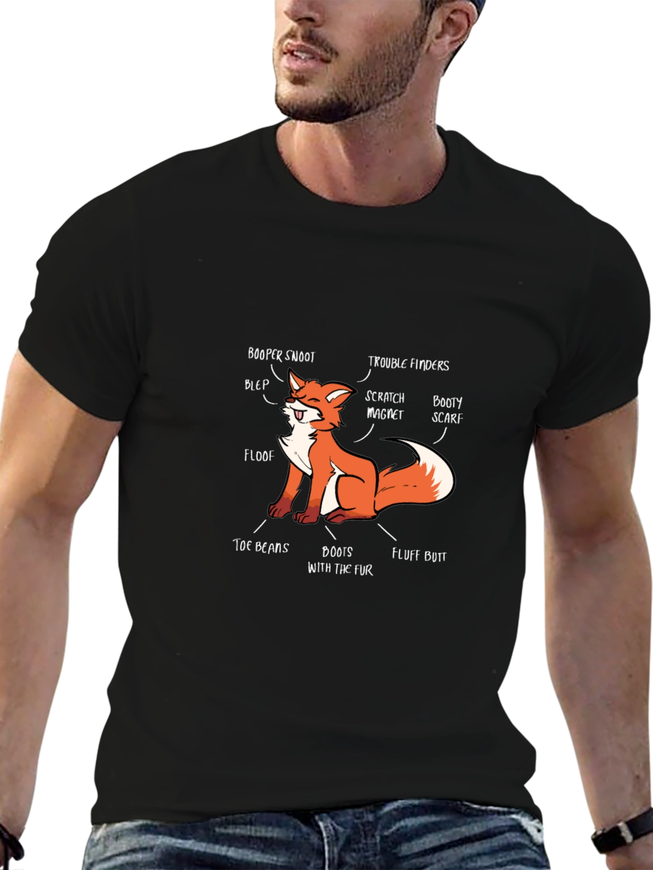 Funny Fox Anatomy Black T-Shirt