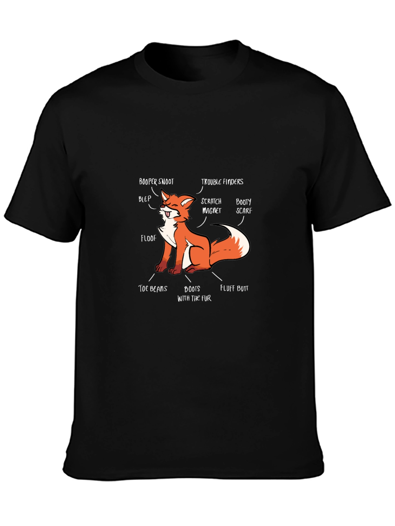 Funny Fox Anatomy Black T-Shirt