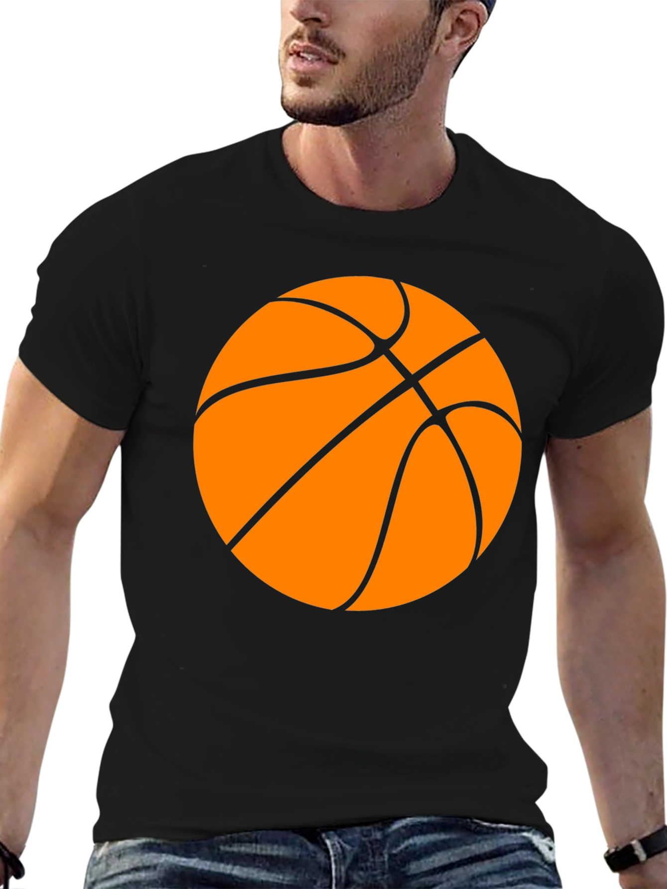 Basketball Graphic Tee - Black Cotton T-Shirt