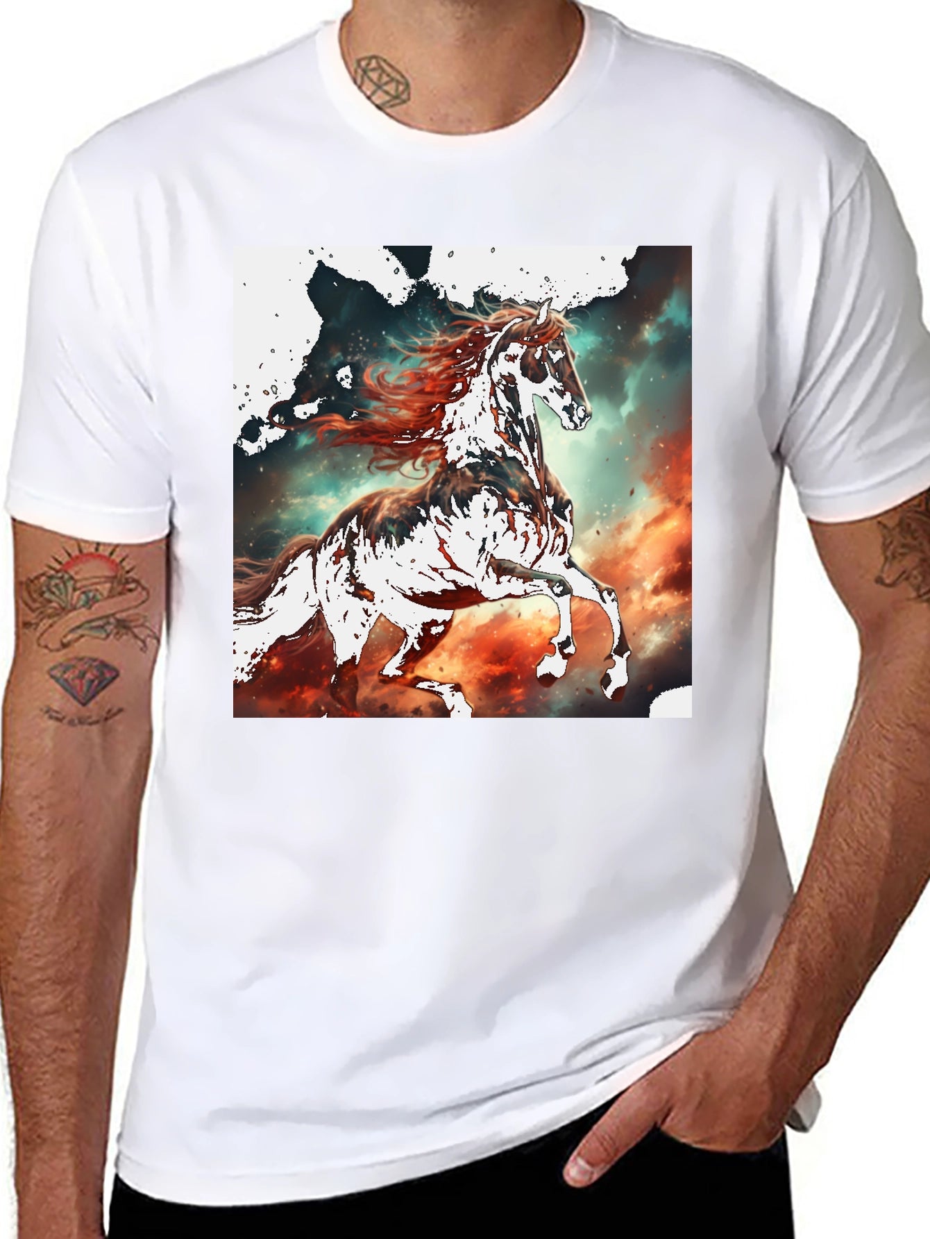 Horse Graphic Tee - Black Cotton Blend T-Shirt