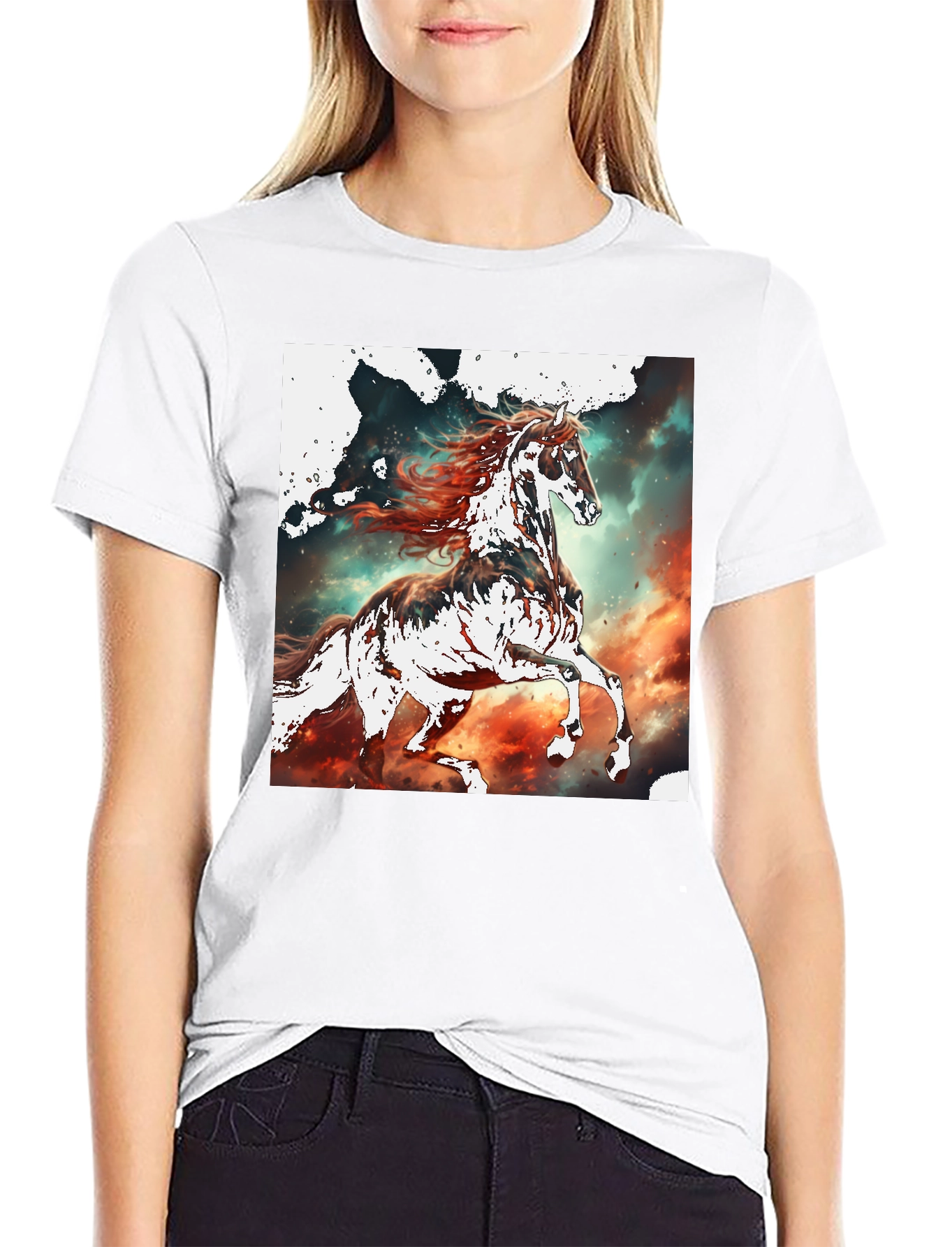 Horse Graphic Tee - Black Cotton Blend T-Shirt