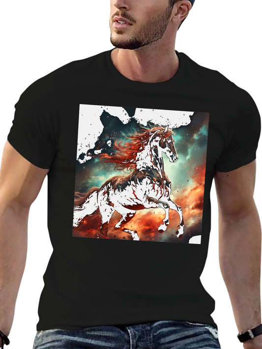 Horse Graphic Tee - Black Cotton Blend T-Shirt
