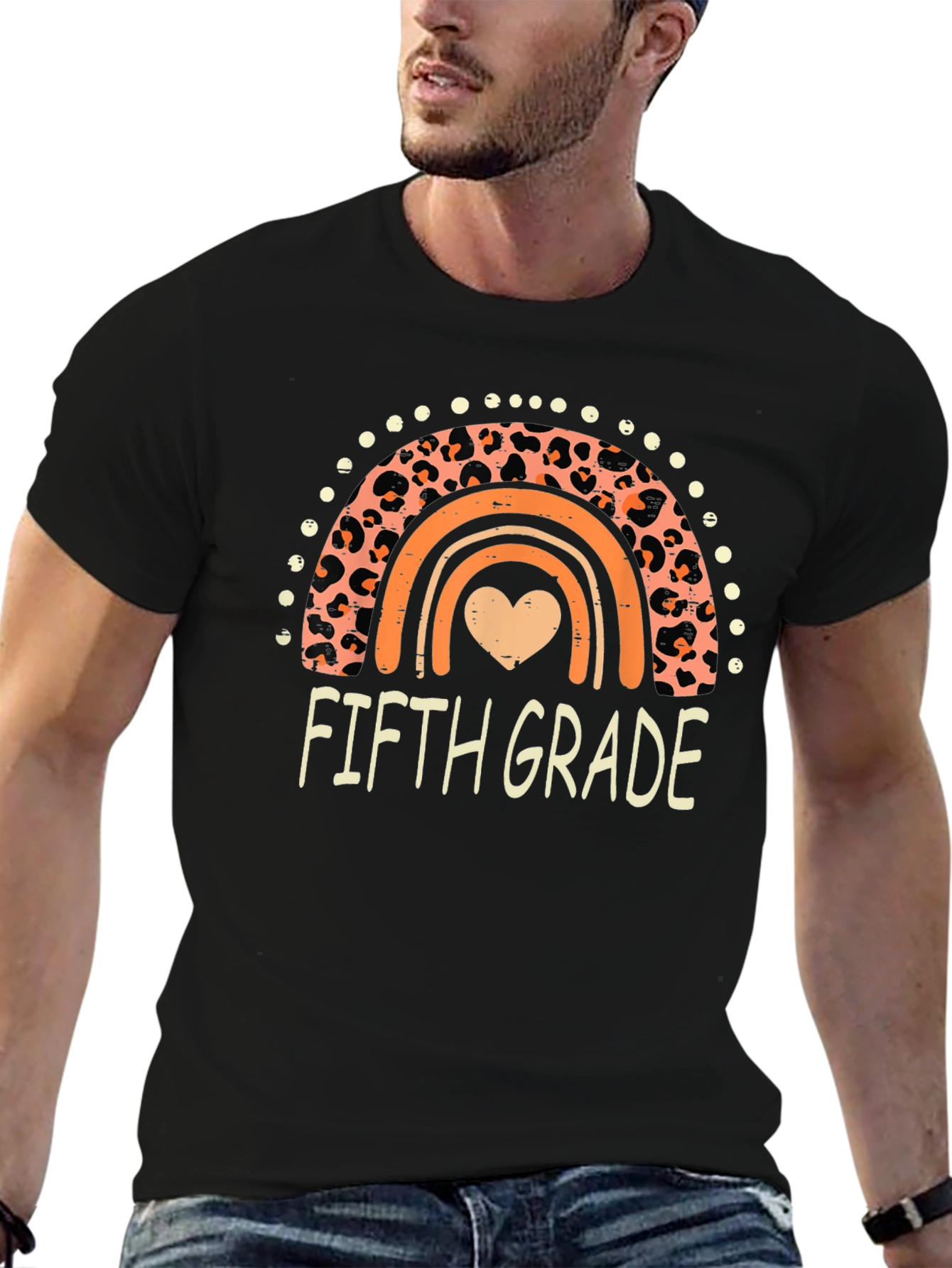Fifth Grade Leopard Rainbow Heart T-Shirt