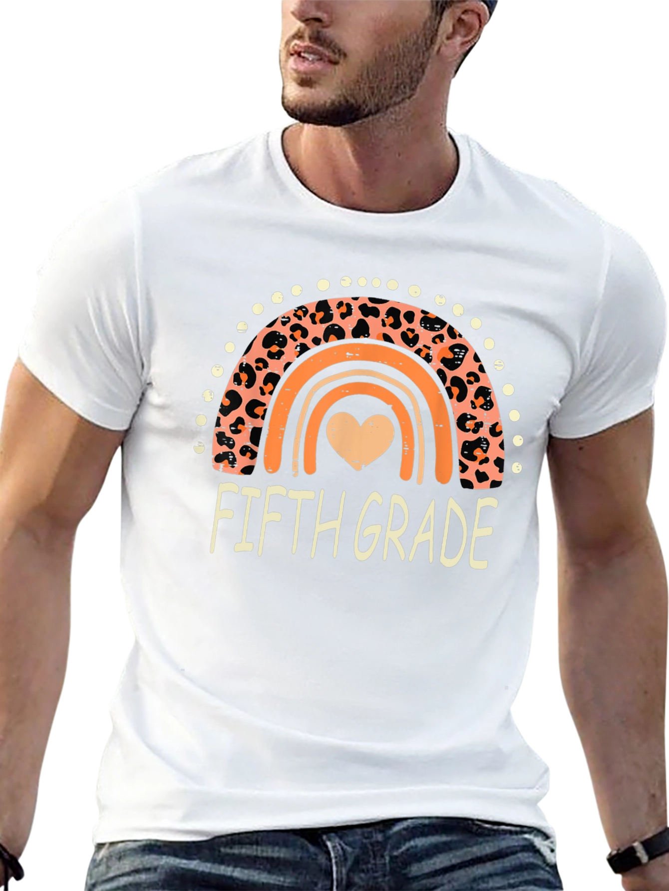 Fifth Grade Leopard Rainbow Heart T-Shirt