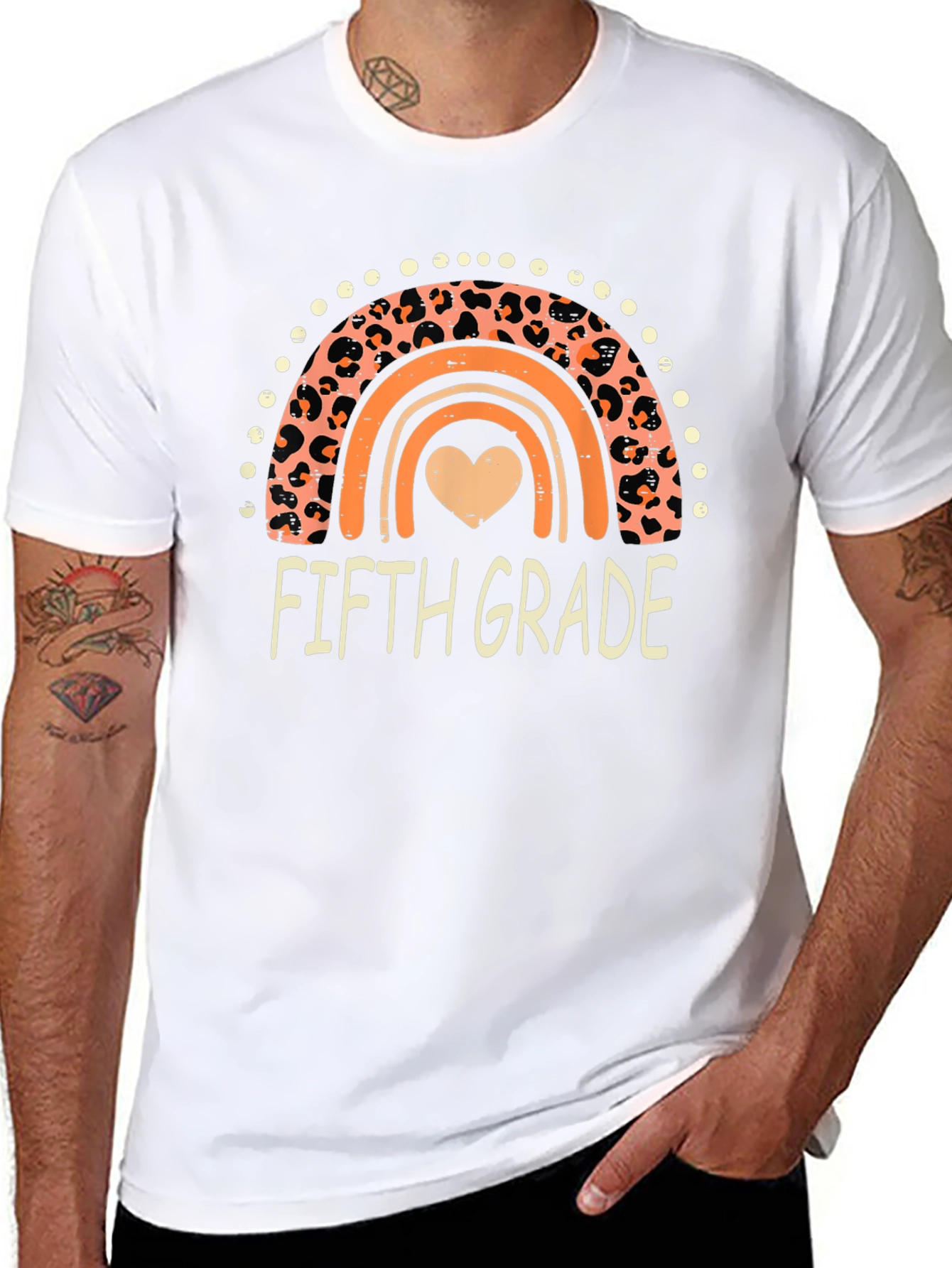 Fifth Grade Leopard Rainbow Heart T-Shirt