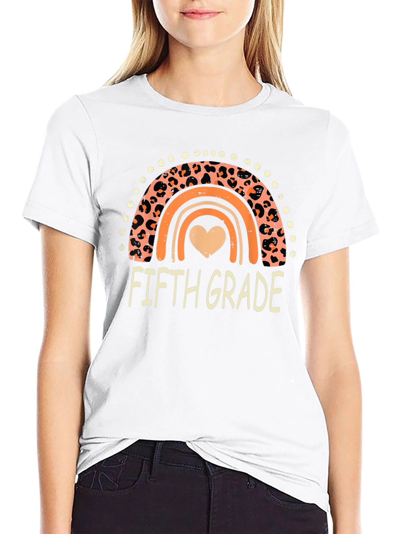 Fifth Grade Leopard Rainbow Heart T-Shirt