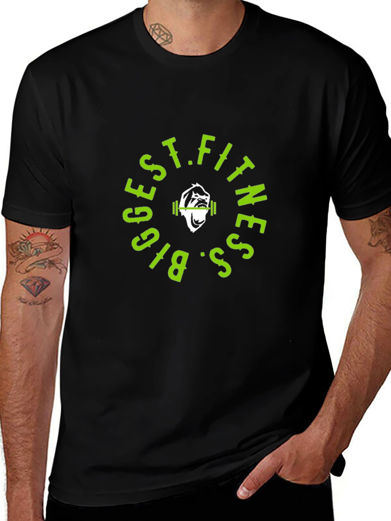 Biggest Fitness T-Shirt Gorilla Gym Black Cotton