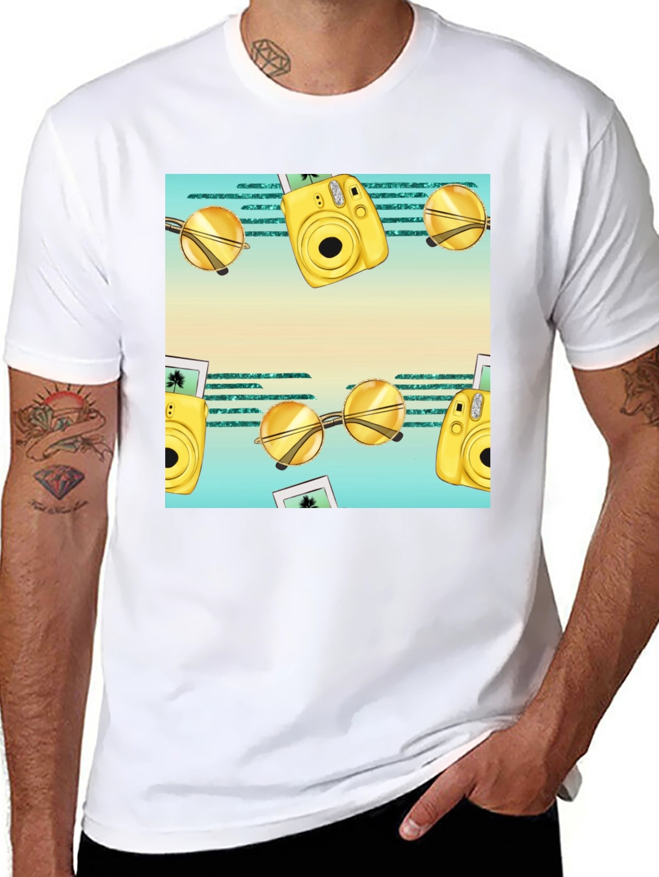 Summer Fun T-Shirt: Camera & Sunglasses Print