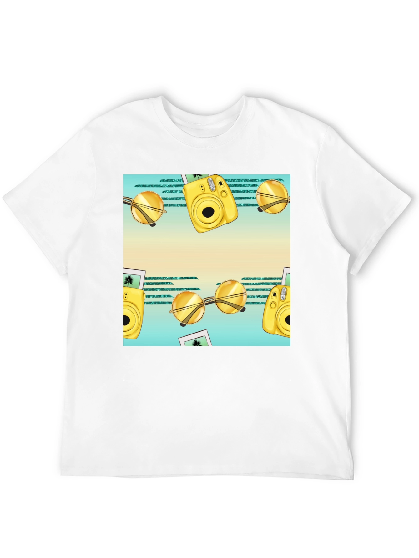 Summer Fun T-Shirt: Camera & Sunglasses Print