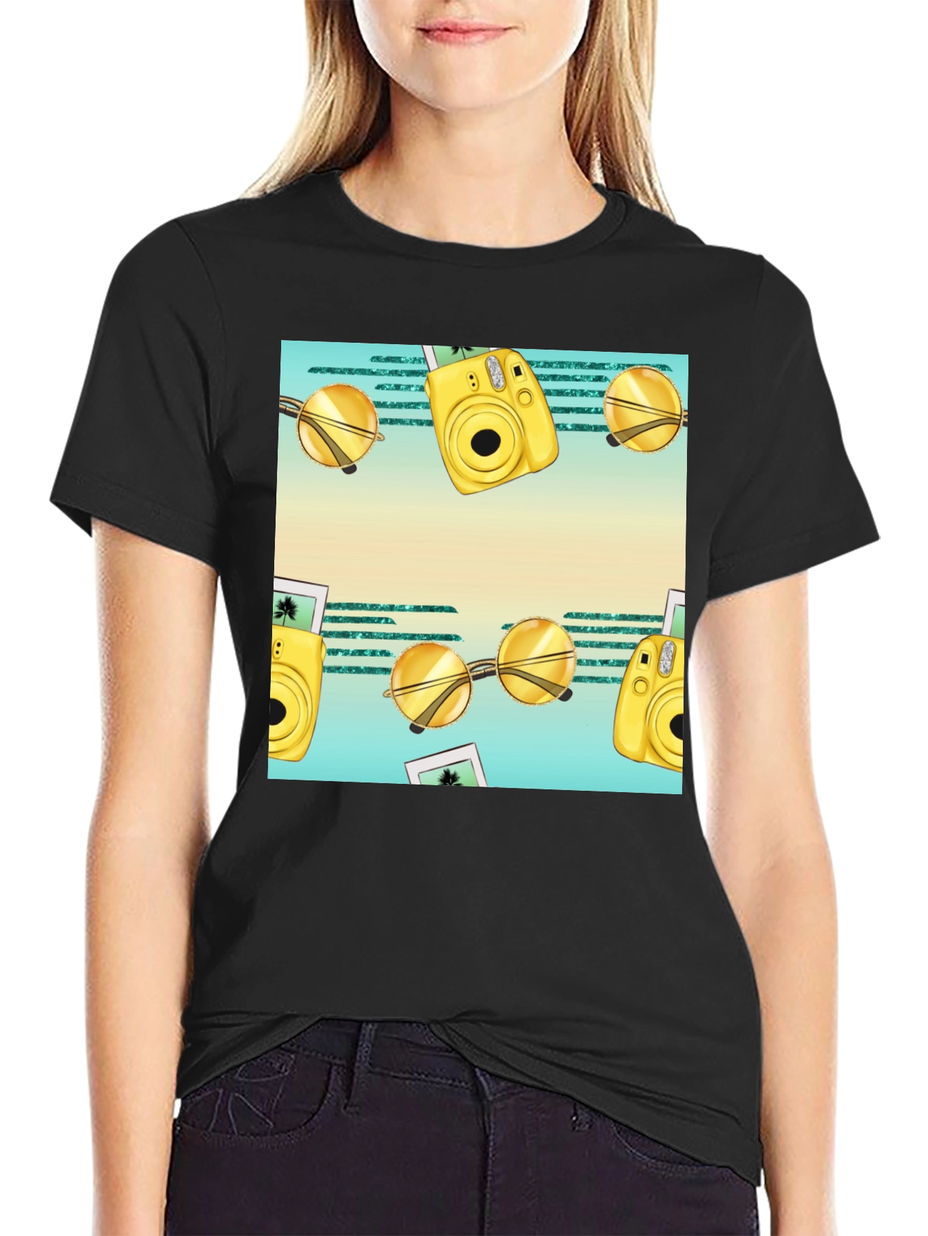 Summer Fun T-Shirt: Camera & Sunglasses Print