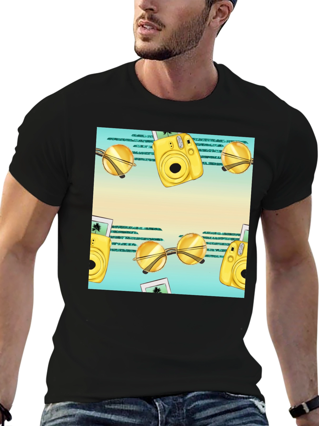 Summer Fun T-Shirt: Camera & Sunglasses Print