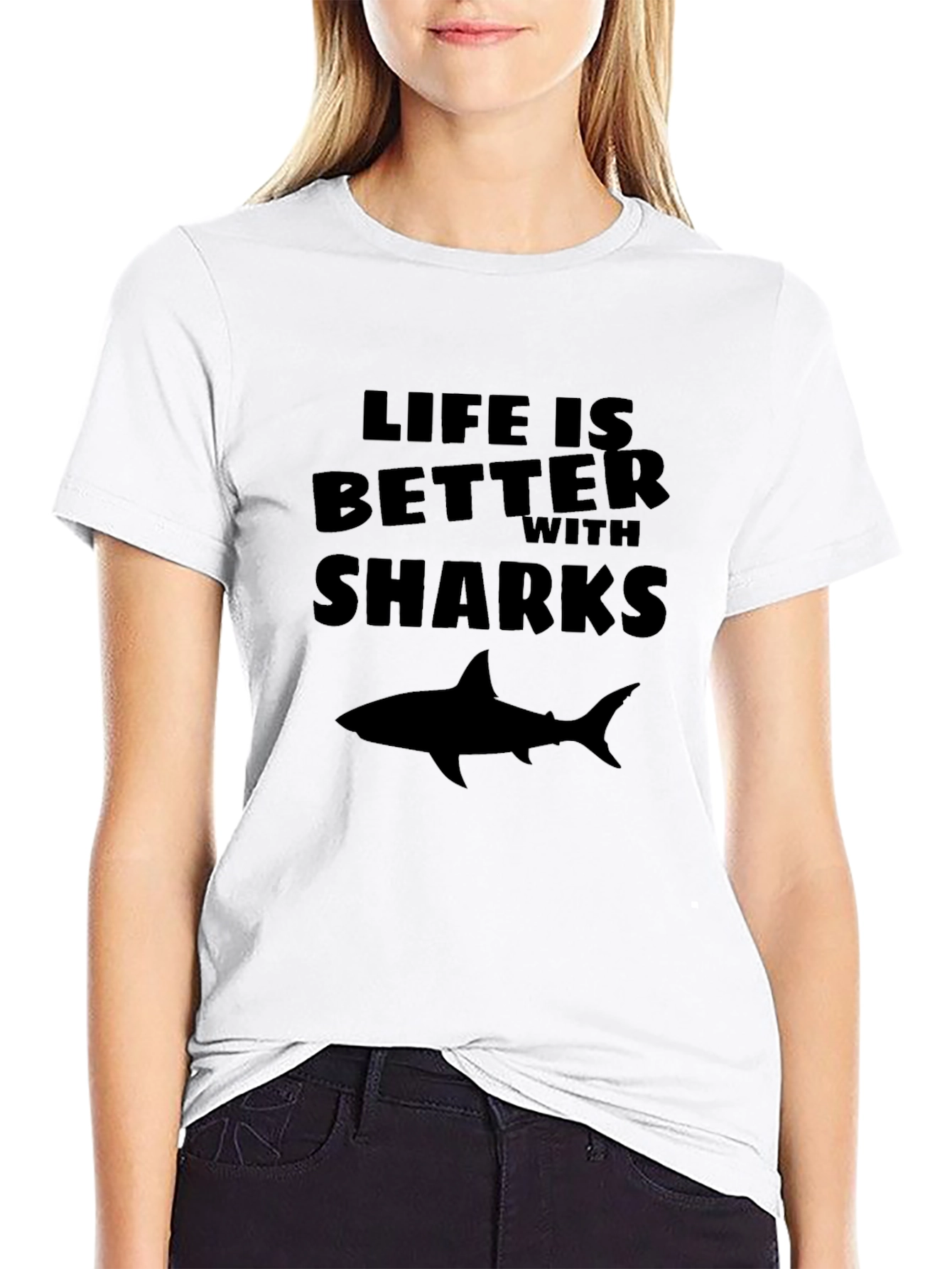 Life is Better with Sharks Black Graphic Tee
