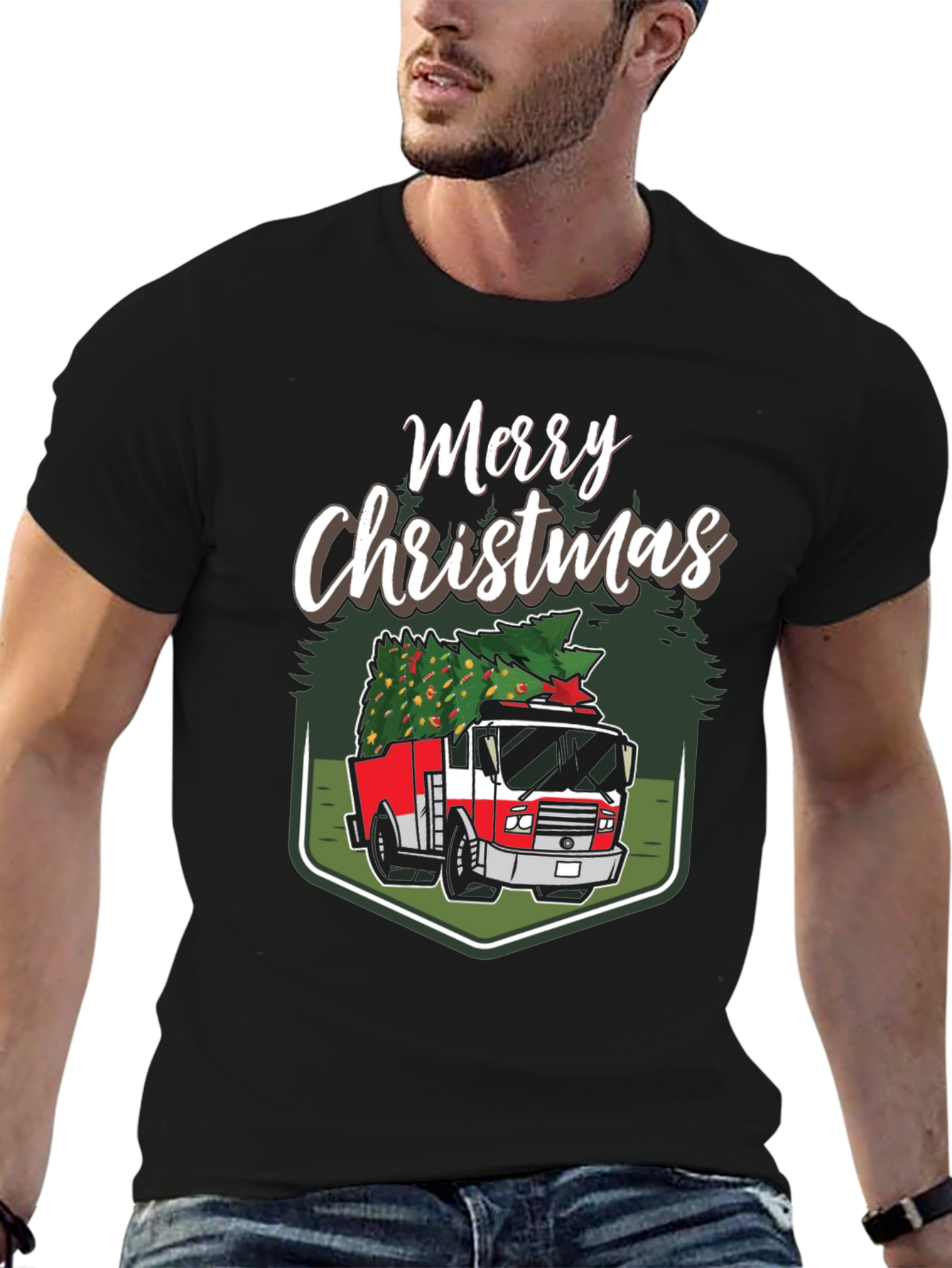 Merry Christmas Fire Truck T-Shirt