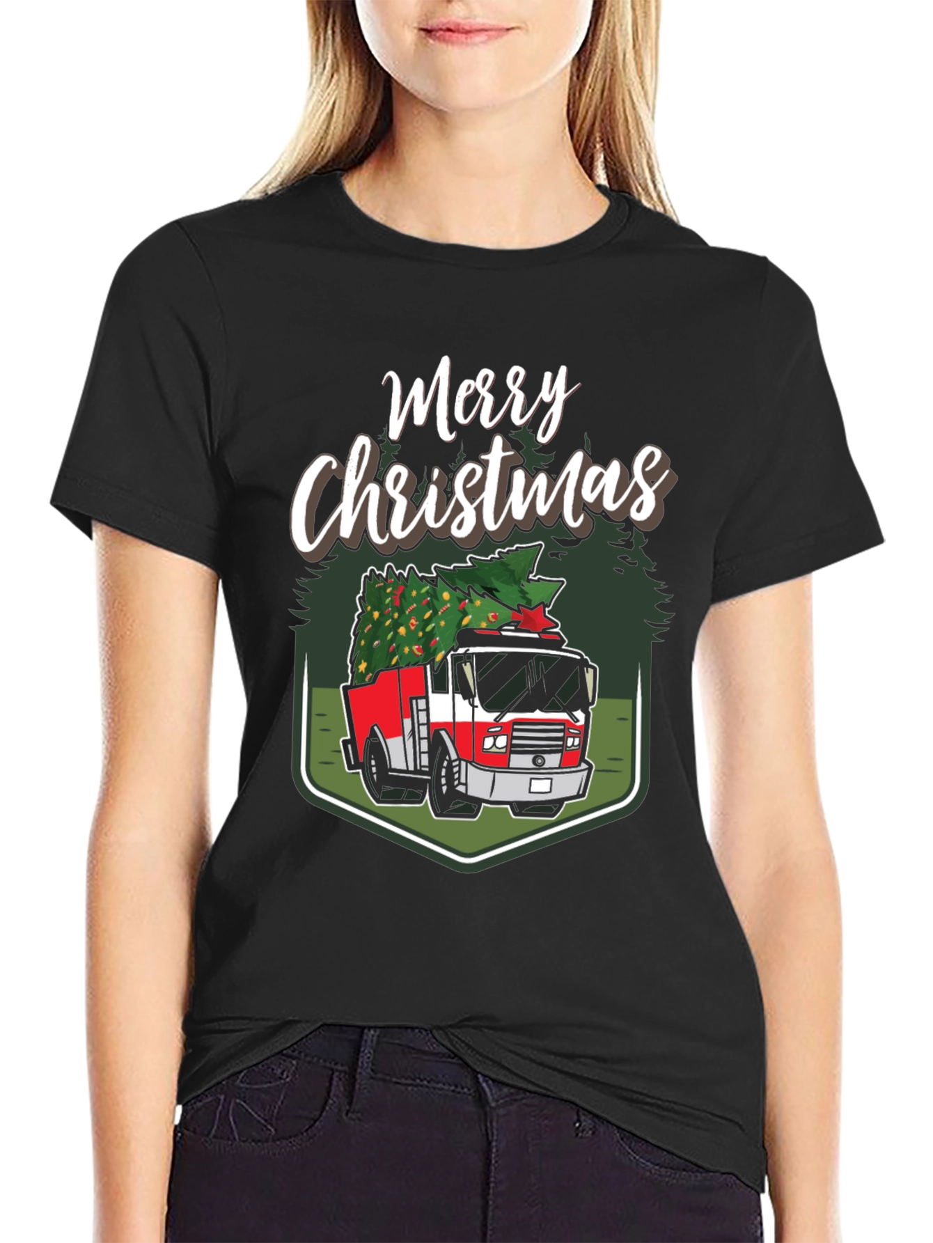 Merry Christmas Fire Truck T-Shirt