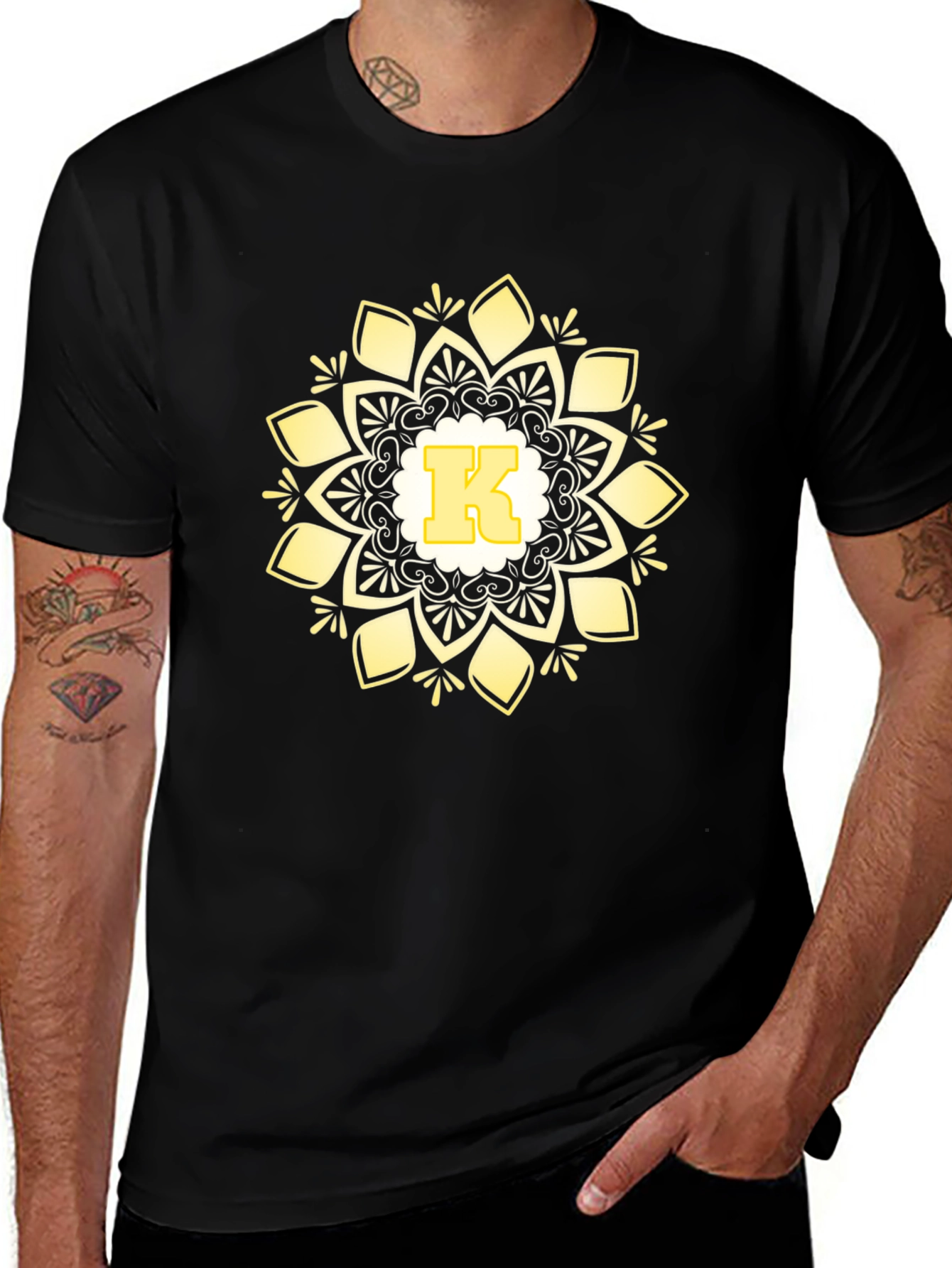 Monogram K Mandala Graphic Black T-Shirt