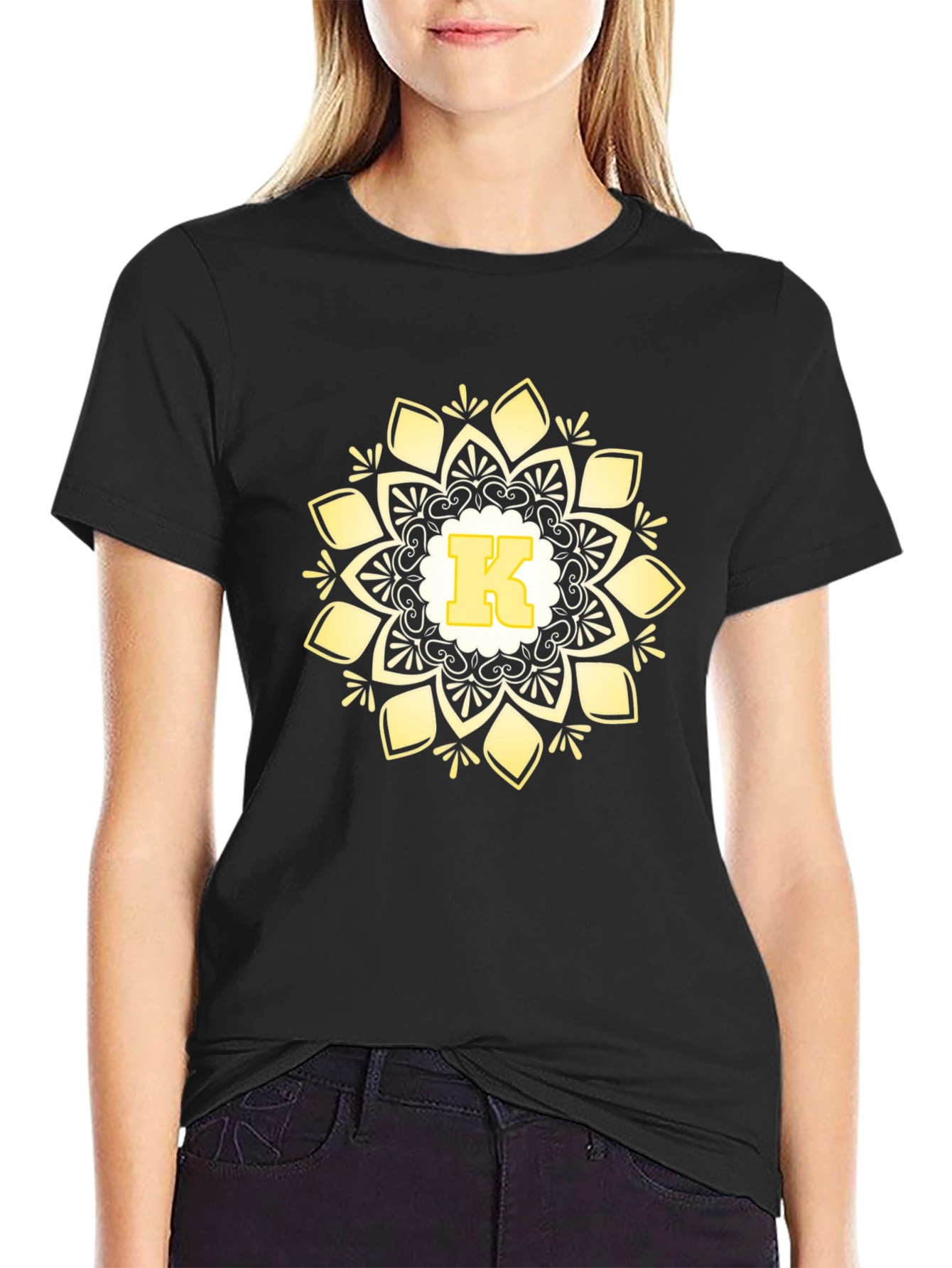 Monogram K Mandala Graphic Black T-Shirt