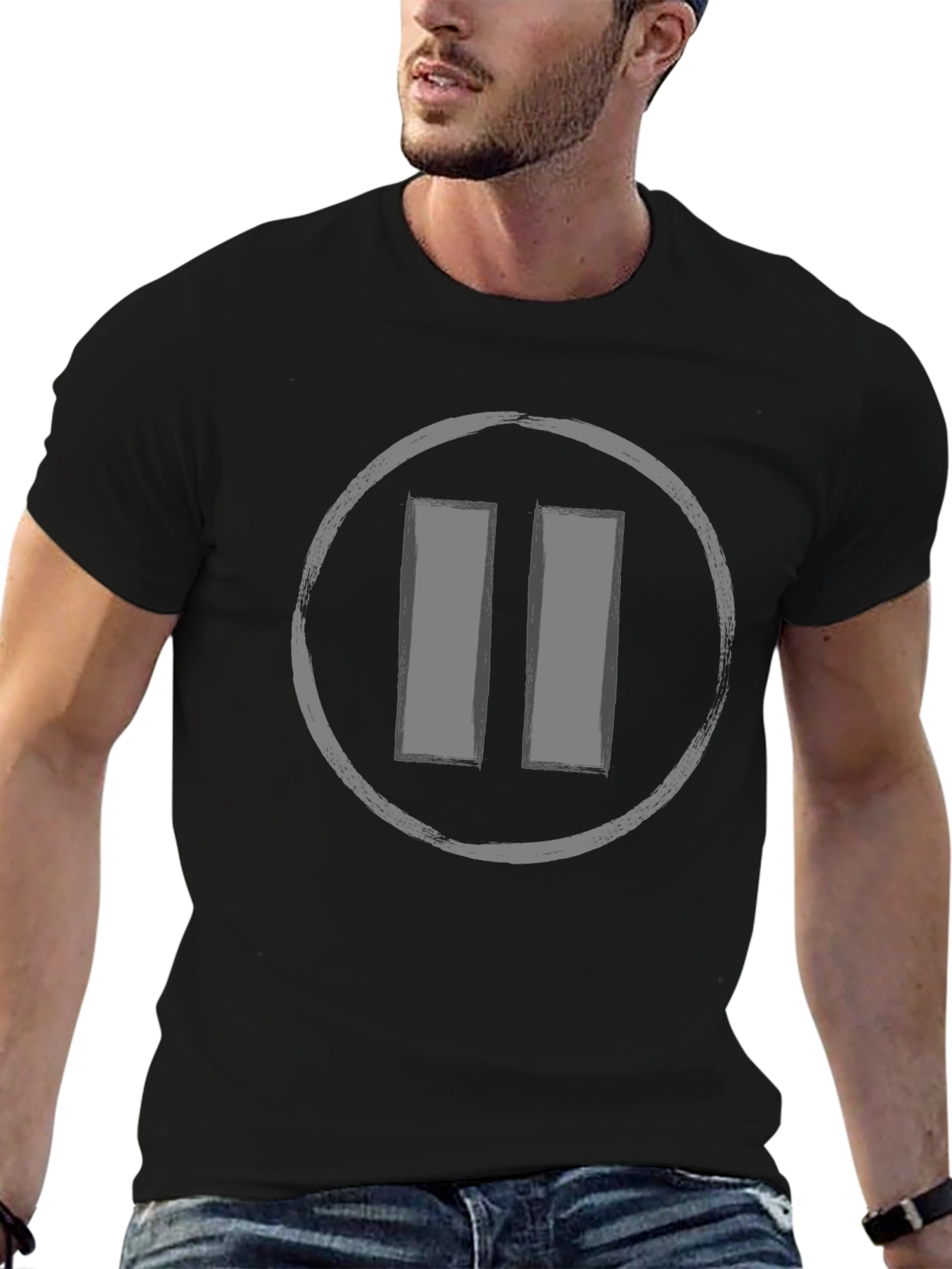 Pause Button Graphic Tee - Casual Style